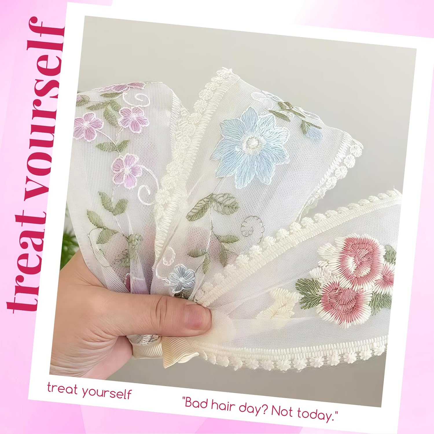 Pack of 3 Women'S Wide Hair Bands, 9 Cm, Floral Embroidery Mesh Hairband, Comfortable Non-Slip Hair Bands with Comb Teeth for Women and Girls, Hair Accessories (9 Cm Style B, One Size) image number 1