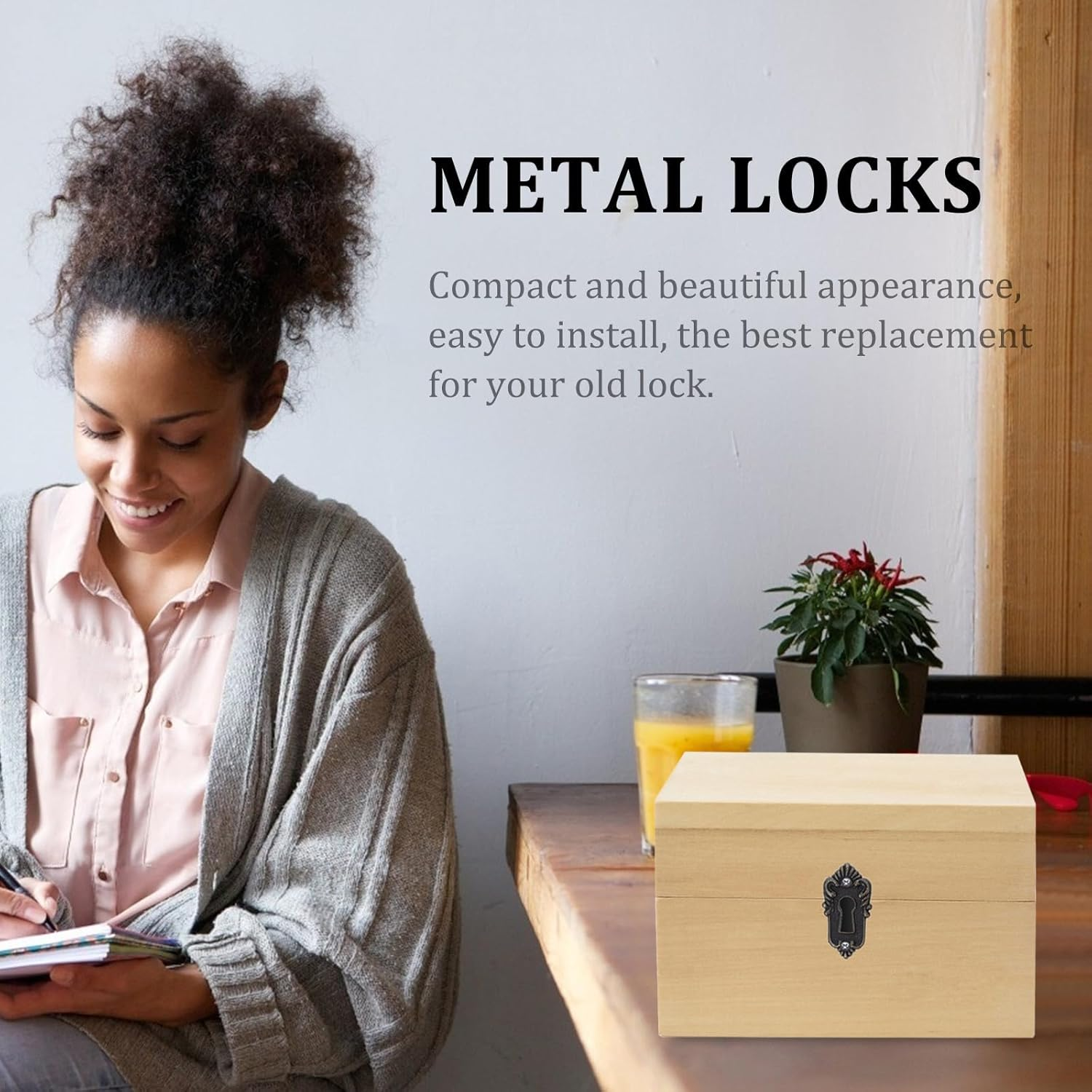 Anneome 2Pcs Vintage Cabinet Drawer Locks with Keys, Antique Metal Jewelry Box Latches for Bedroom Wardrobe Cupboard, Decorative Classical Cabinet Hardware for Pantry and Closet image number 3