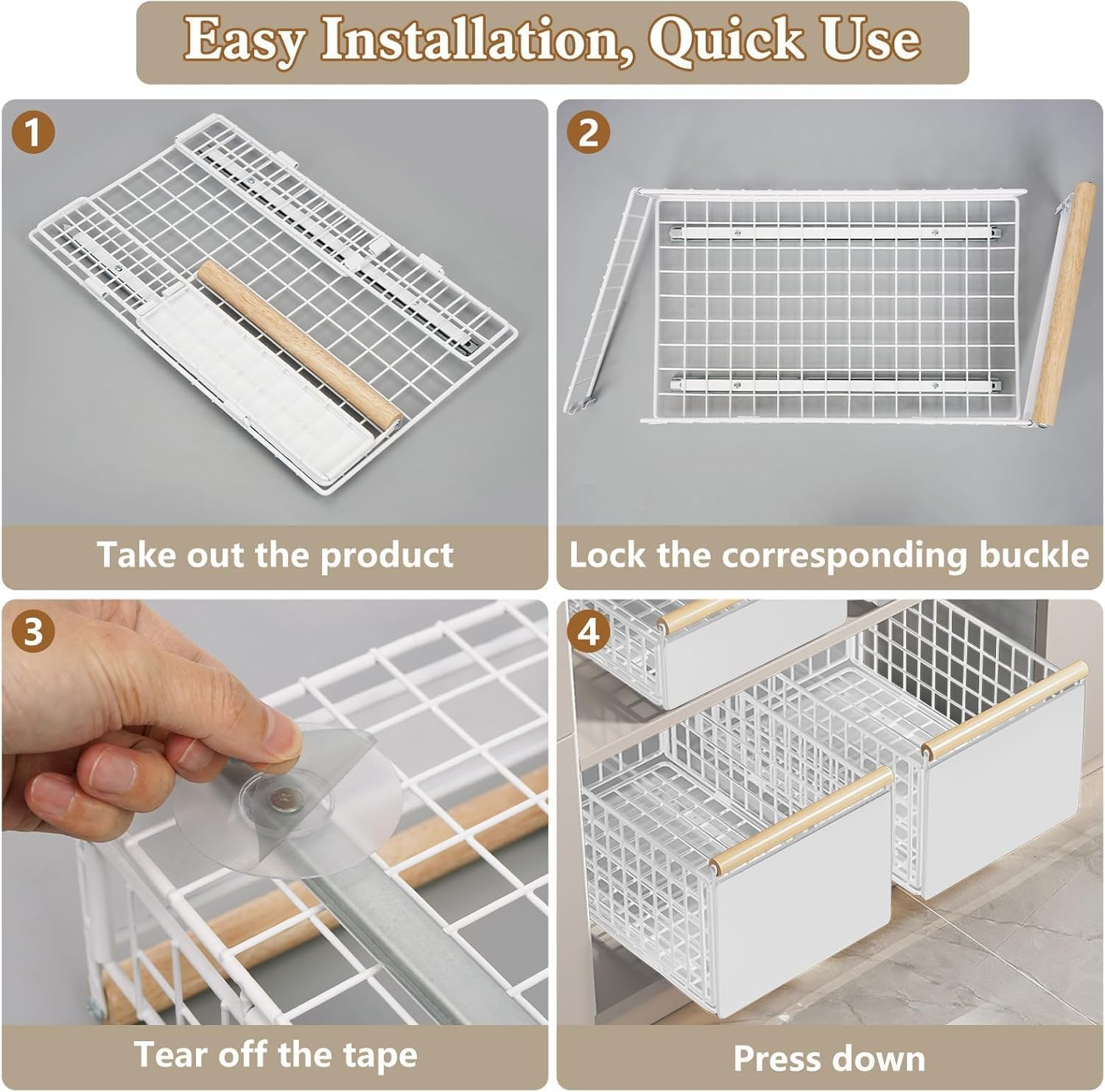 Pull Out Drawers for Cabinets, Large Pull Out Cabinet Organizer for Kitchen Storage & Organisation, Foldable Slide Out Drawer Storage for Kitchen, Pantry, Shelves (White -1Pcs) image number 6