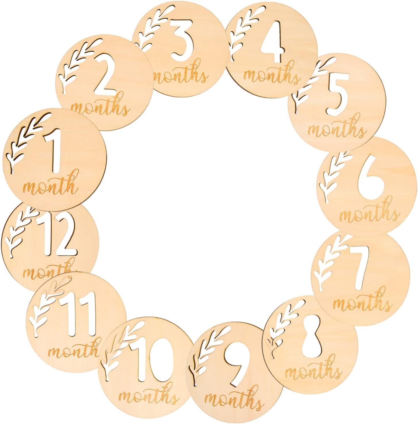 GARVALON 12Pcs Hollowed Wooden Milestone Cards Growth Cards for Newborn Photography Props Monthly for Boy Girl Birthday image number 3