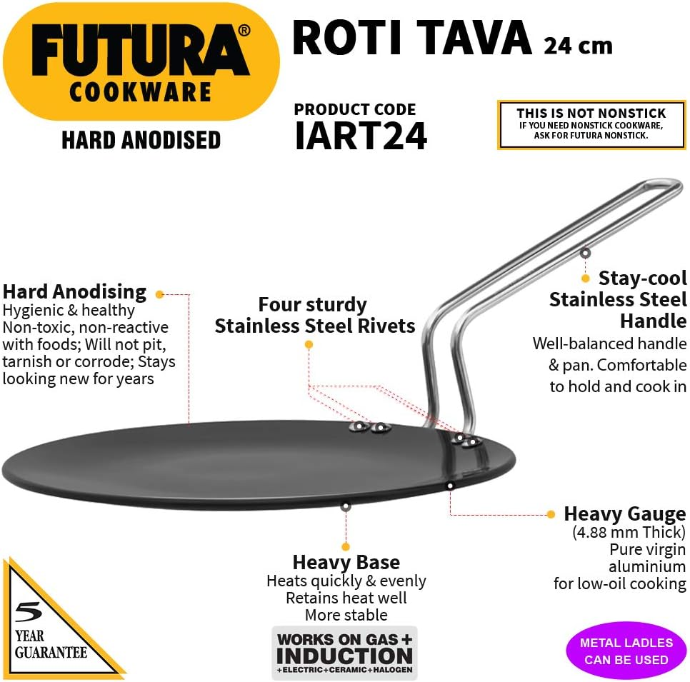 Hawkins Futura Hard Anodised Induction Roti Tava, 24 Cm Diameter image number 3