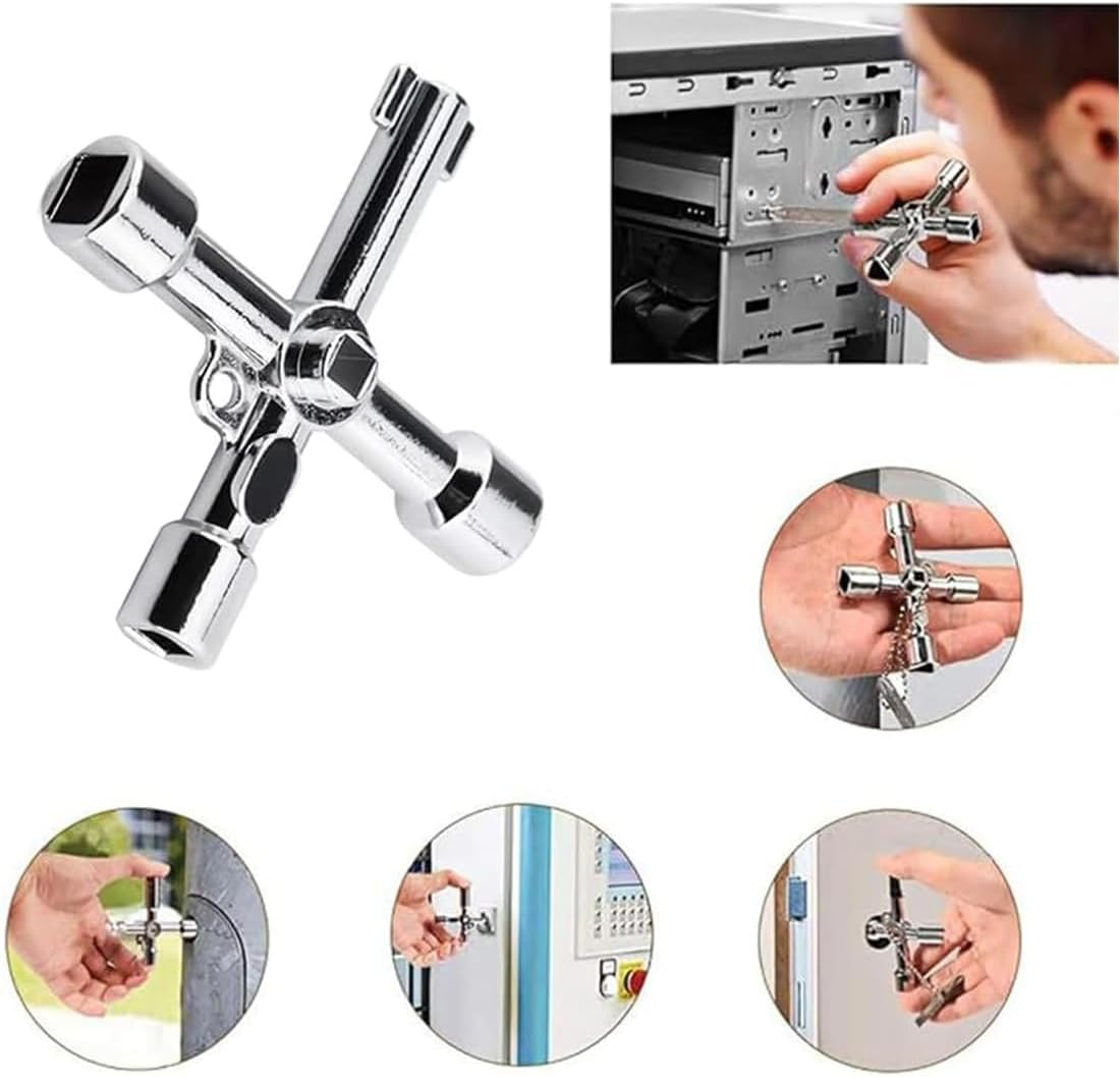 2 Pack Electrical Cabinet Key, 4 Way Utilities Key, 4 in 1 Triangle Square Panel Cross Key Wrench for Faucet Gas Meter Valve Spigots Electrical Cabinet Plumbing Plumber Opening (Silver) image number 2