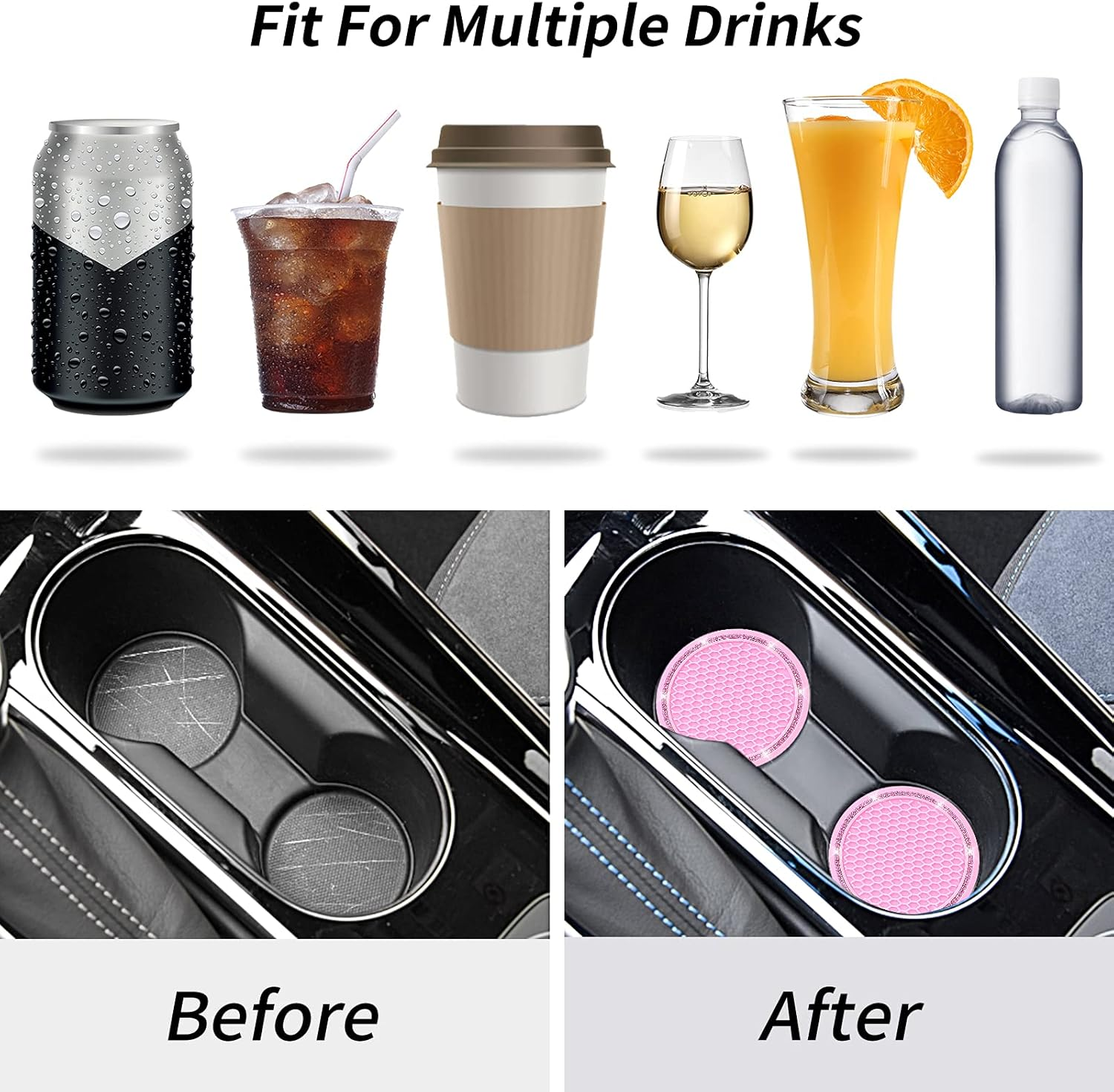 Cup Holder Coasters for Car, Senose Rhinestone Car Accessories for Women and Girl, Universal Anti-Slip Silicone Car Coaster, Diamond Vehicle Interior Decorations (Pink-2 Pcs) image number 3