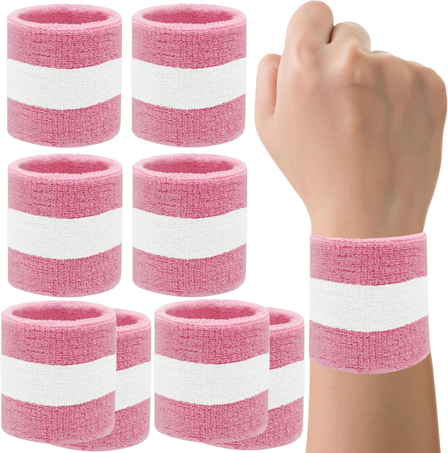 8 Pack Wrist Sweatbands Tennis Wrist Bands Absorbent Sweat Band for Men and Women, Breathable Cotton Sweatbands for Working Out, Football, Basketball, Running Athletic Sports - Black  Gray image number 6