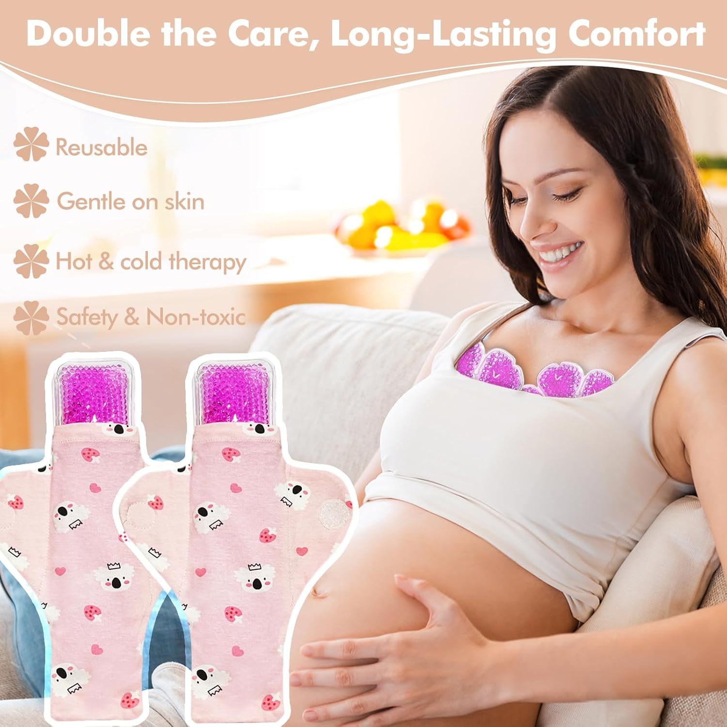 Postpartum Ice Pads Set, 2 Perineal Cold Pack & 2 Breast Therapy Ice Packs with Soft Washable Covers, Hot & Cold Postpartum New Mom Essentials Kit for Engorgement, Mastitis, Hemorrhoids & after Birth Recovery