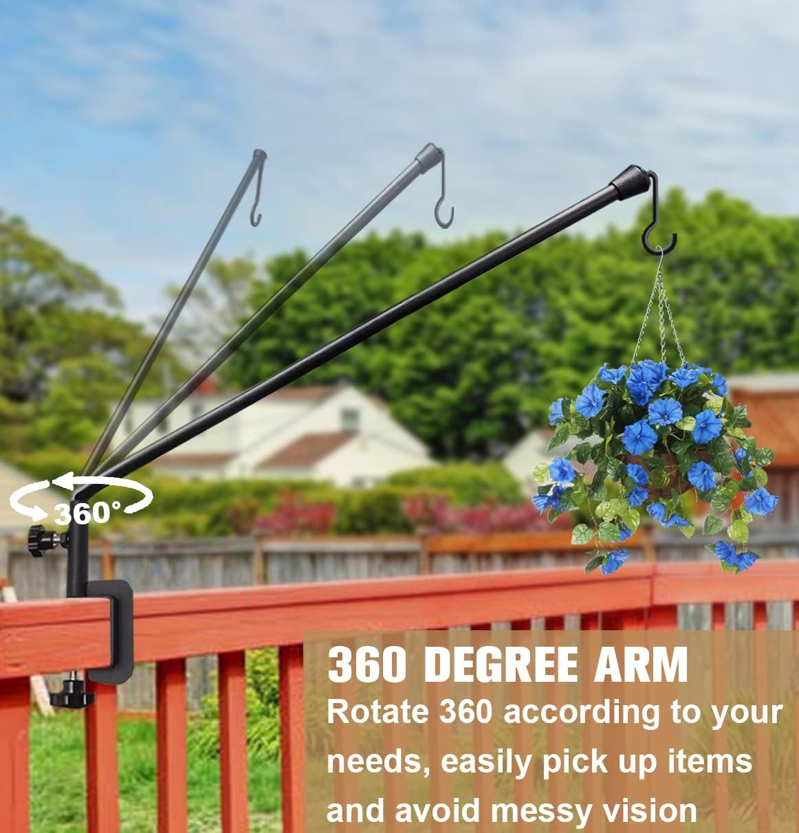 38 Inch Extended Reach Deck Hook Hanger for Railing, Heavy Duty Outdoor Plant Hook Holder for Hanging Bird Feeder Flower Basket Planter or Lanterns, 2 Packs image number 3