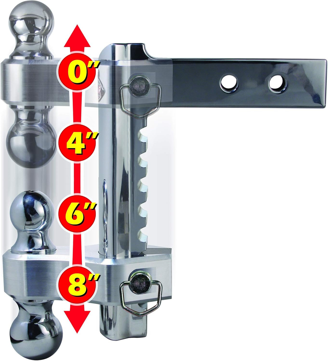 Trimax TRZ8ALRP 8" Aluminum Adjustable Hitch with Dual Hitch Ball and Receiver Adjustment Pin image number 3
