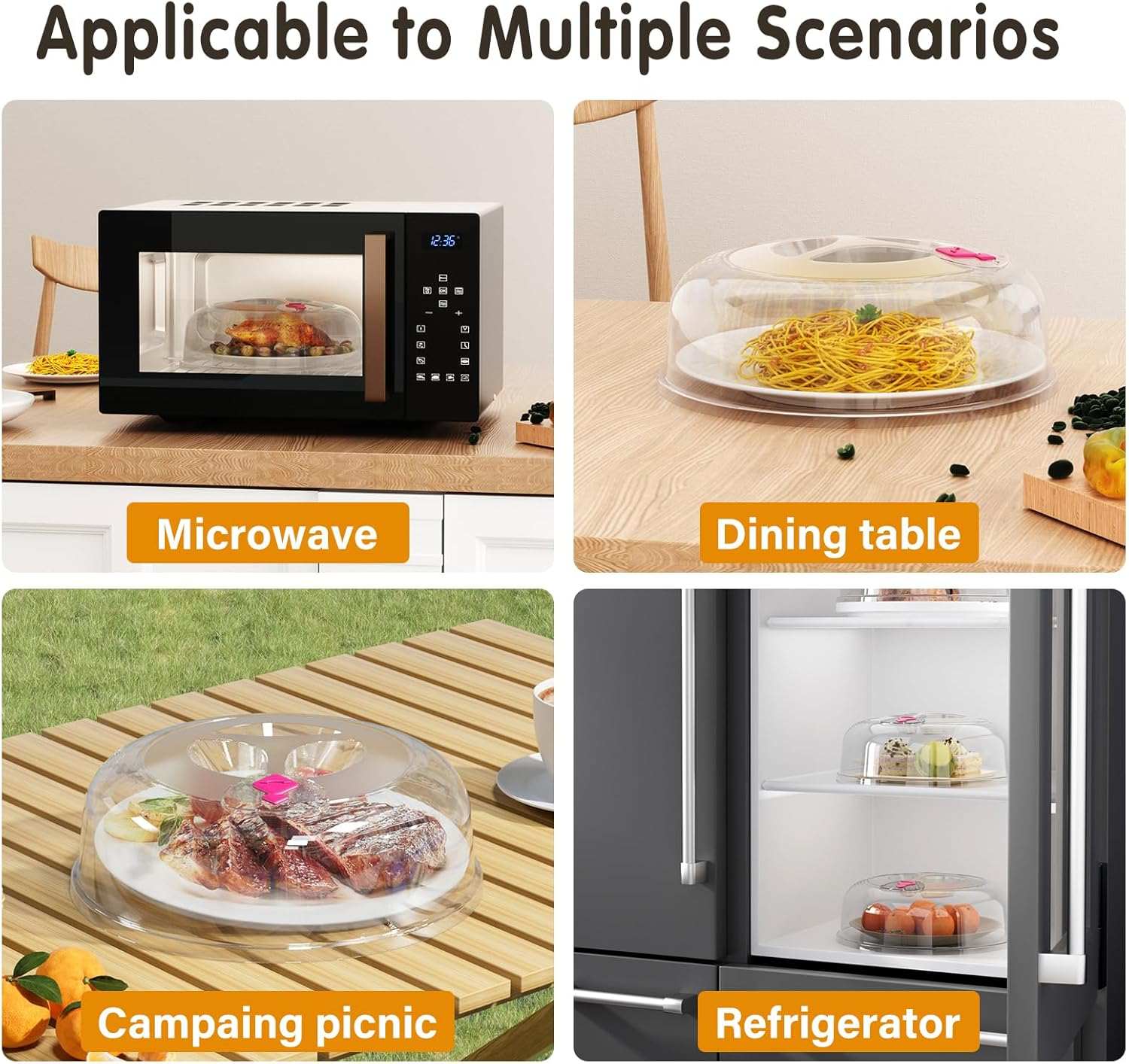 2 Pack Clear Microwave Splatter Cover 30 Cm Large Plate Cover 3 in 1 Food Grade Lids with Silicone Air Vent, BPA Free Food Covers, Kitchen Gadgets and Accessories, Serving Dish Covers image number 1