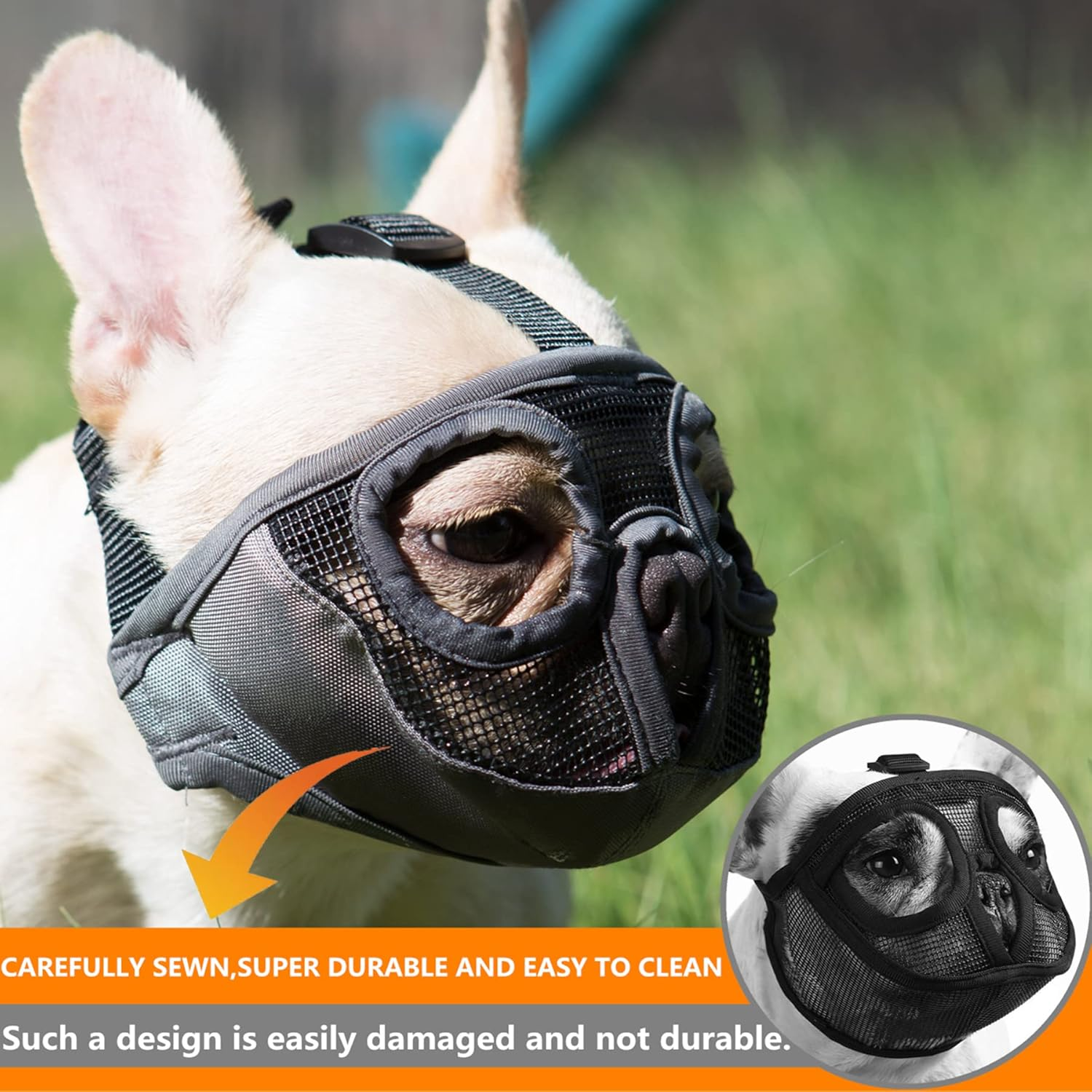 JYHY Short Snout Dog Muzzles- Adjustable Breathable Mesh Bulldog Muzzle Biting Chewing Barking Training Dog Mask, Gray L image number 5