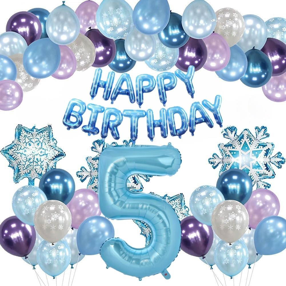 Huge Snow Birthday Decor Kit, Winter Wonderland Party Decorations with Snowflake Balloon Garland Arch HBD Banner, Number 40" Foil Balloon for Baby Girls Decorations (1)