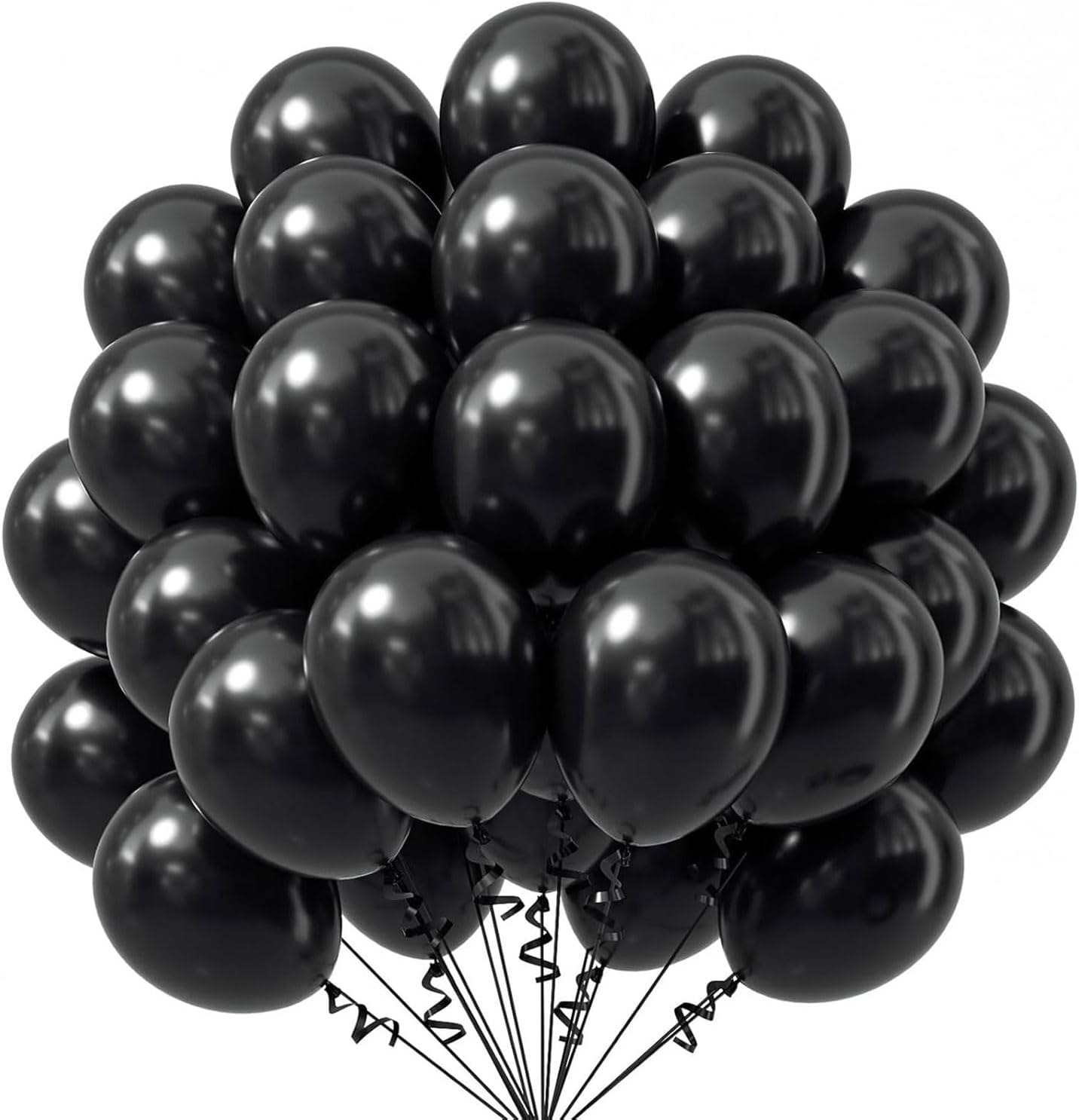 Balloons 12 Inch 30Cm, Latex Balloons 50Pcs Party Balloon for Baby Shower Engagement Bachelorette Bridal Shower Wedding Party Graduation Birthday Decorations(With 2 Ribbons) (Black)