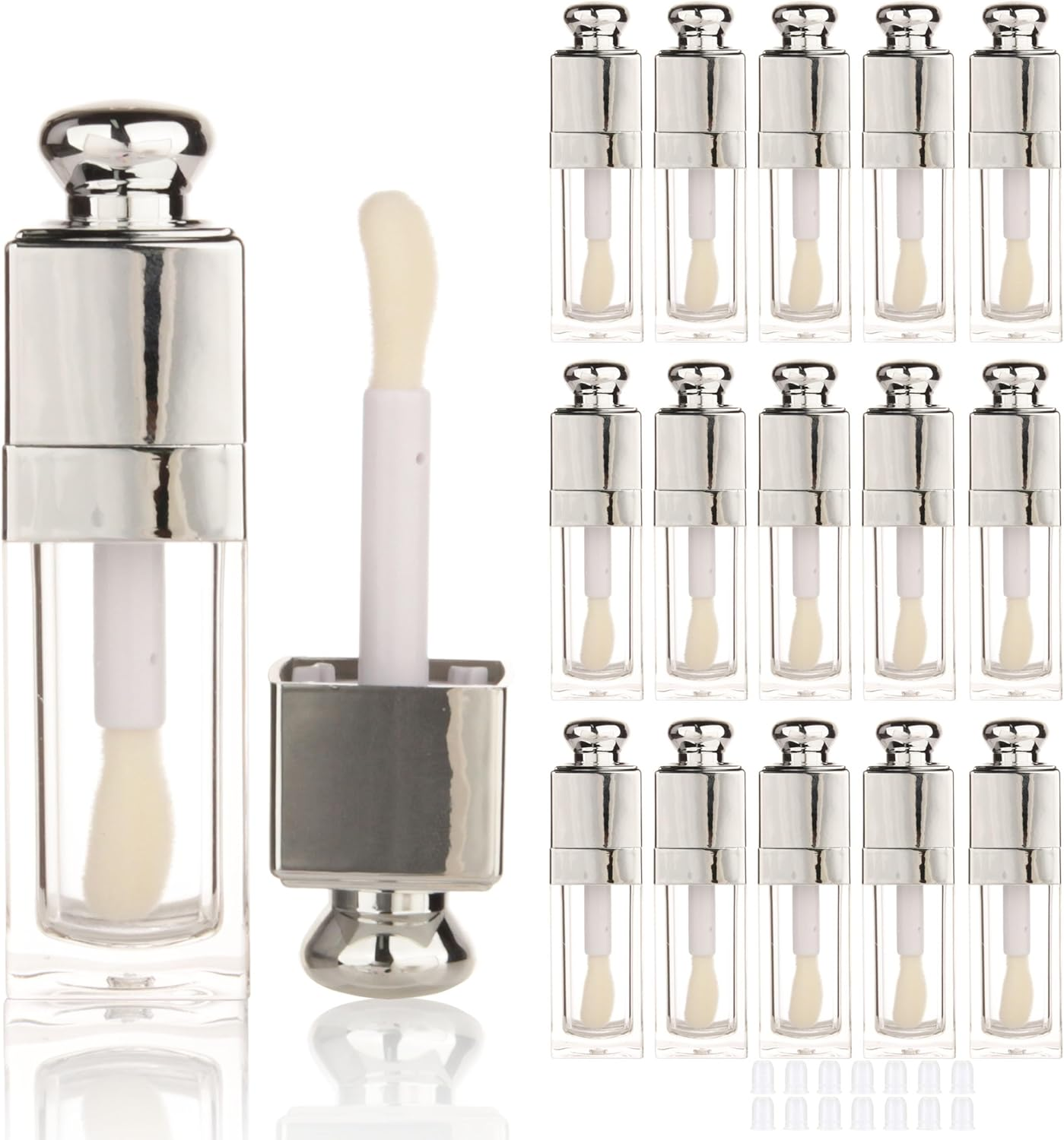 COSIDEA 18PCS Empty 8ML Square Clear Lip Gloss Tube Silver Big Doe Foot Wand Lipgloss Tubes for Lip Oil Tint Bottles Container image number 1