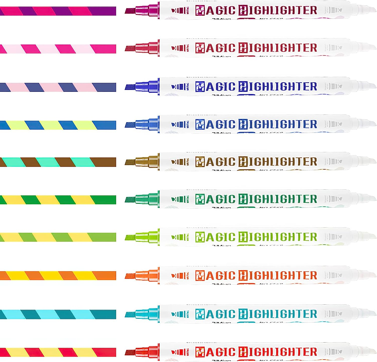 SAYEEC Magic Color Changing Markers, 12 Vibrant Colors Amazing Magic Highlighters, Double Sided Fun Fluorescent Drawing Marker Pens for DIY Cartoon Diary, Note Taking, Coloring Book, 3D Lettering