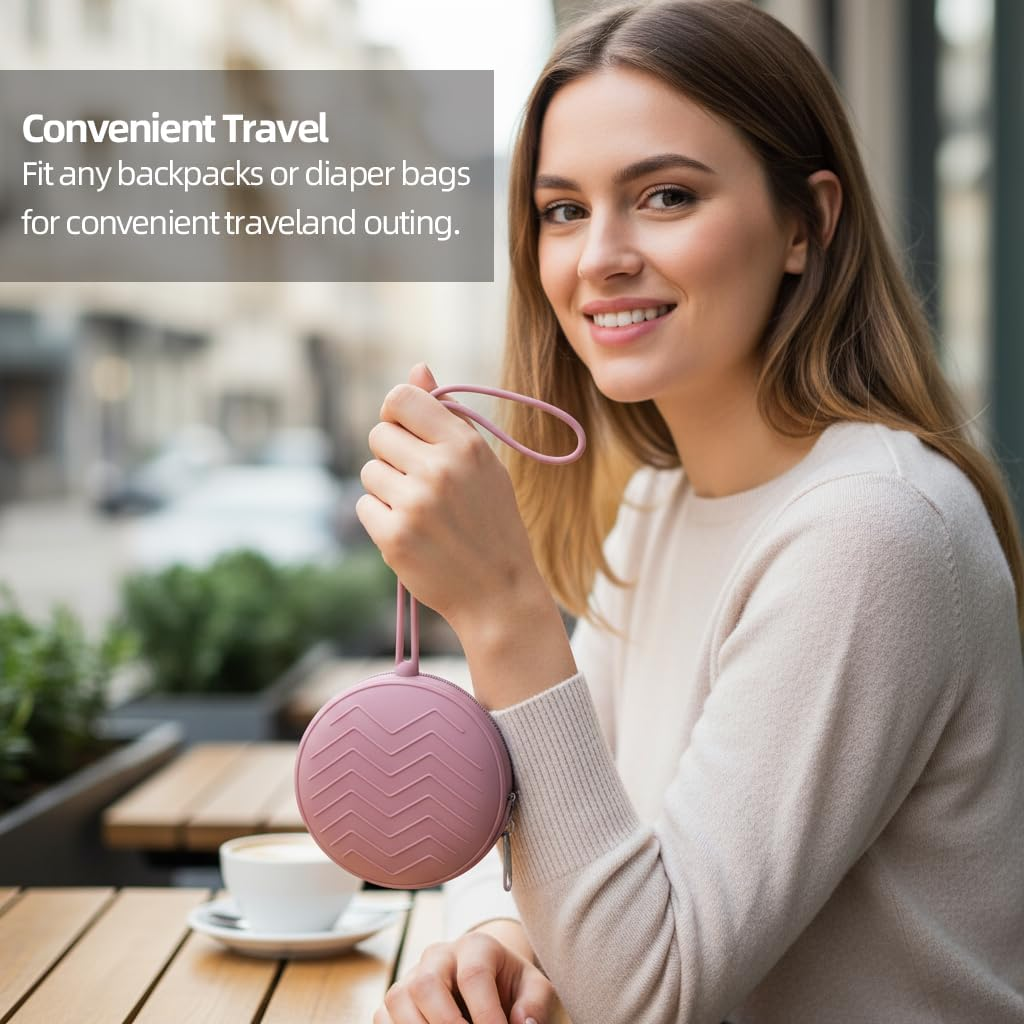 2 Pack Pacifier Holder Case, Bpa-Free Silicone Pacifier Pouch & Container for Newborn Babies, Boys & Girls, Portable for Stroller, Diaper Bag - Powder Rose, Dusty Lilac image number 5