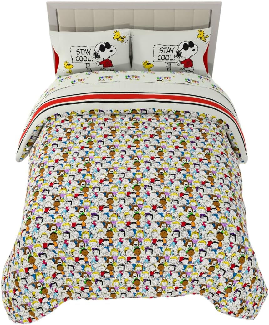 Franco Peanuts Classic Pals Super Soft Comforter and Sheet Set, 5 Piece Queen Size, (Official Licensed Product) Collectibles image number 4