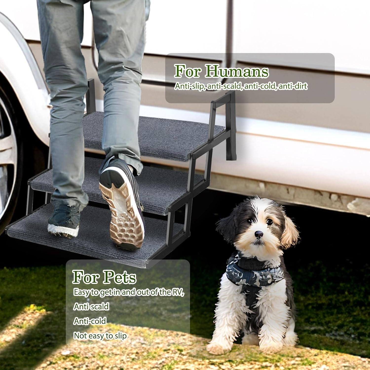 HOMEE RV Step Covers 3 Packs, Camper Step Covers 23 Inch Wide RV Step Rugs, Non-Slip Outdoor RV Stair Cover with Install Hook Fit 8" to 11" RV Stair Treads image number 4