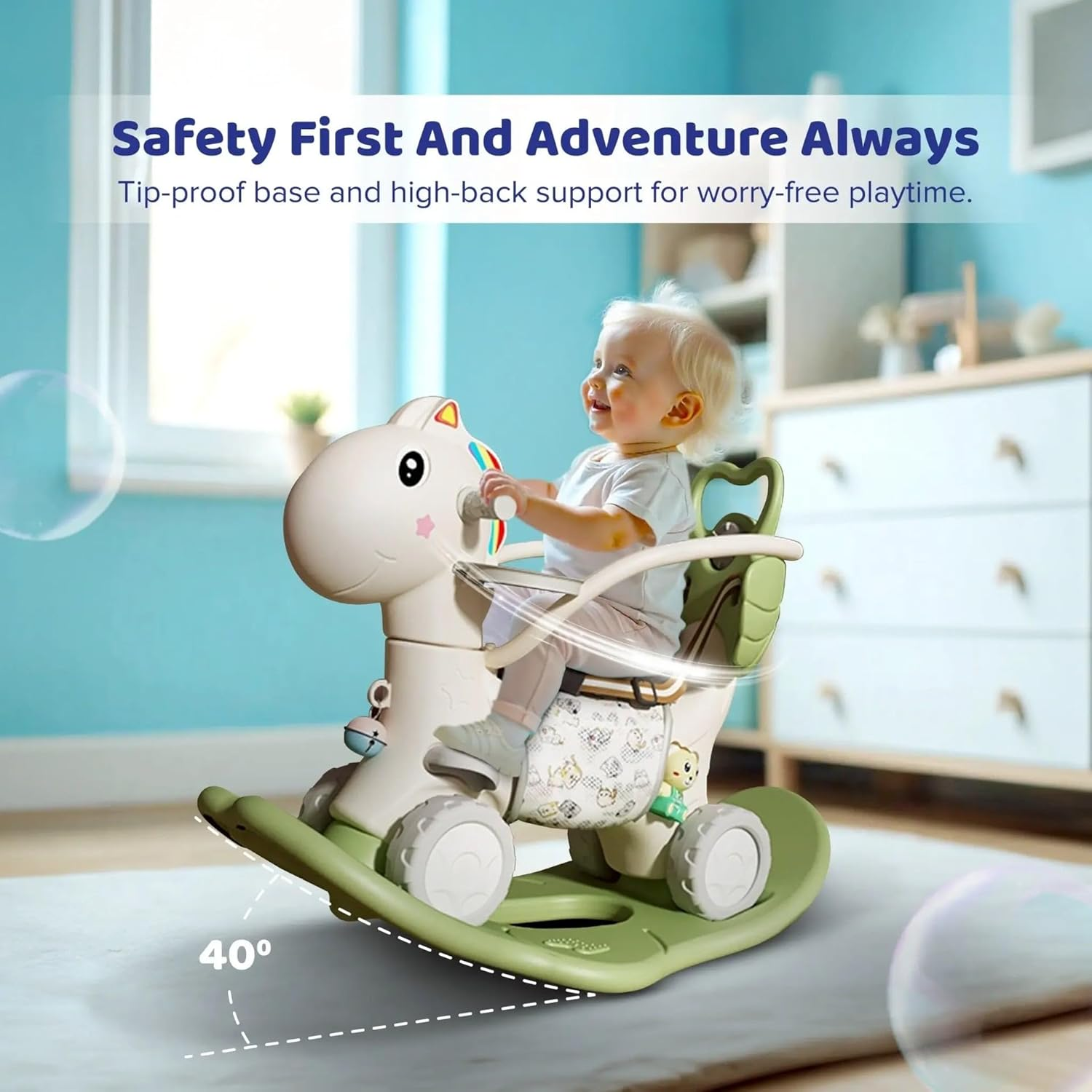 5 in 1 Rocking Horse for Toddlers 1-3 Years, Baby Rocking Horse W/Detachable Balance Board/Bike, Push Walker, Basketball Hoop Supports up to 50 Kgs Bpa/Lead Free HDPE Kids Ride on Toy W/Sound (Pink) image number 3