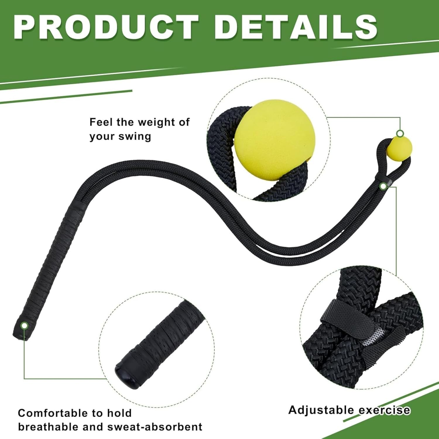 Golf Swing Rope Trainer - Golf Swing Training Aid for Beginner Indoor Outdoor Golf Practice, Warm-Up Exercise Posture Corrector, Improved Speed & Power Practice Equipment with Storage Bag image number 4