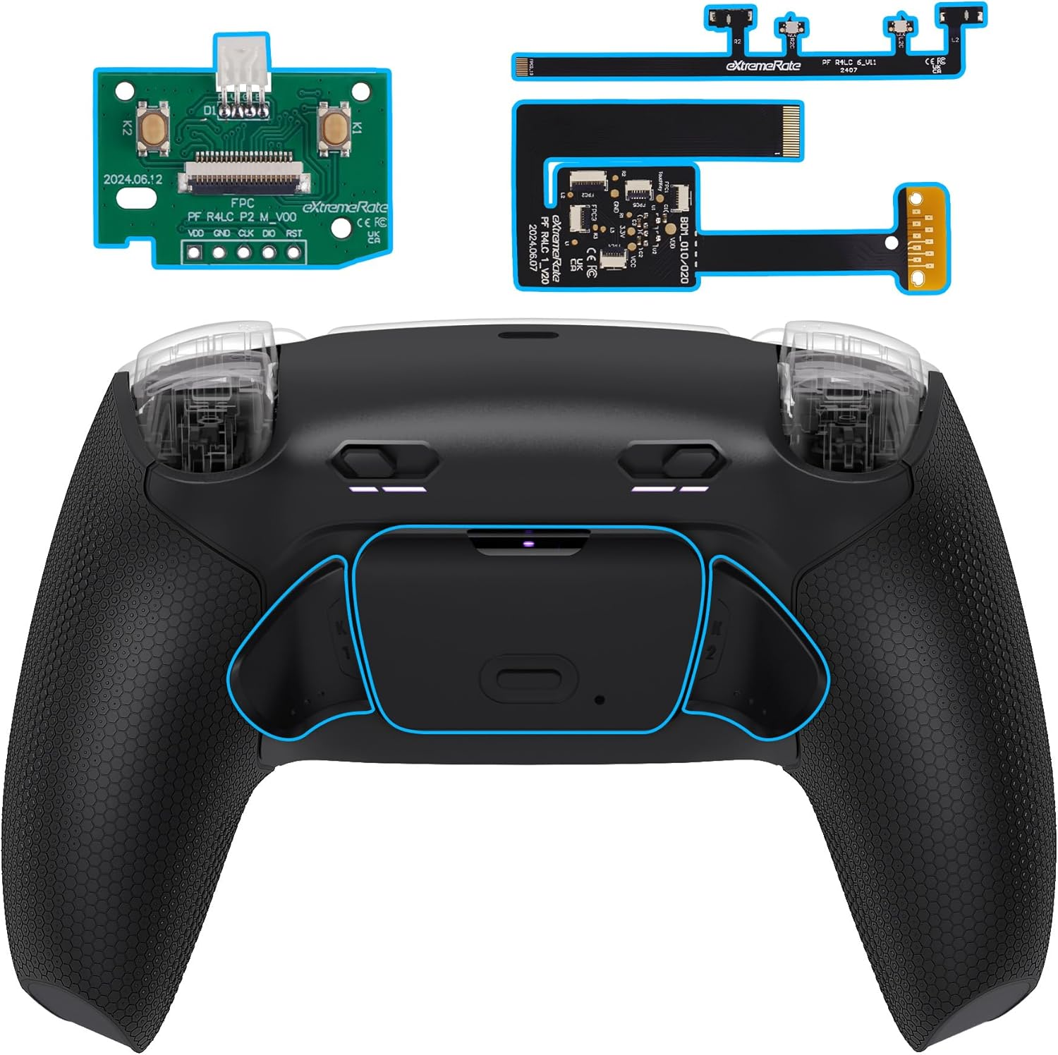 Extremerate RISE plus MAX Back Paddles Kit with Clicky Trigger Stops & Rubberized Grip for PS5 Controller BDM-010 020, Black Remappable Back Buttons Kit for PS5 Controller - White Black -NO Controller