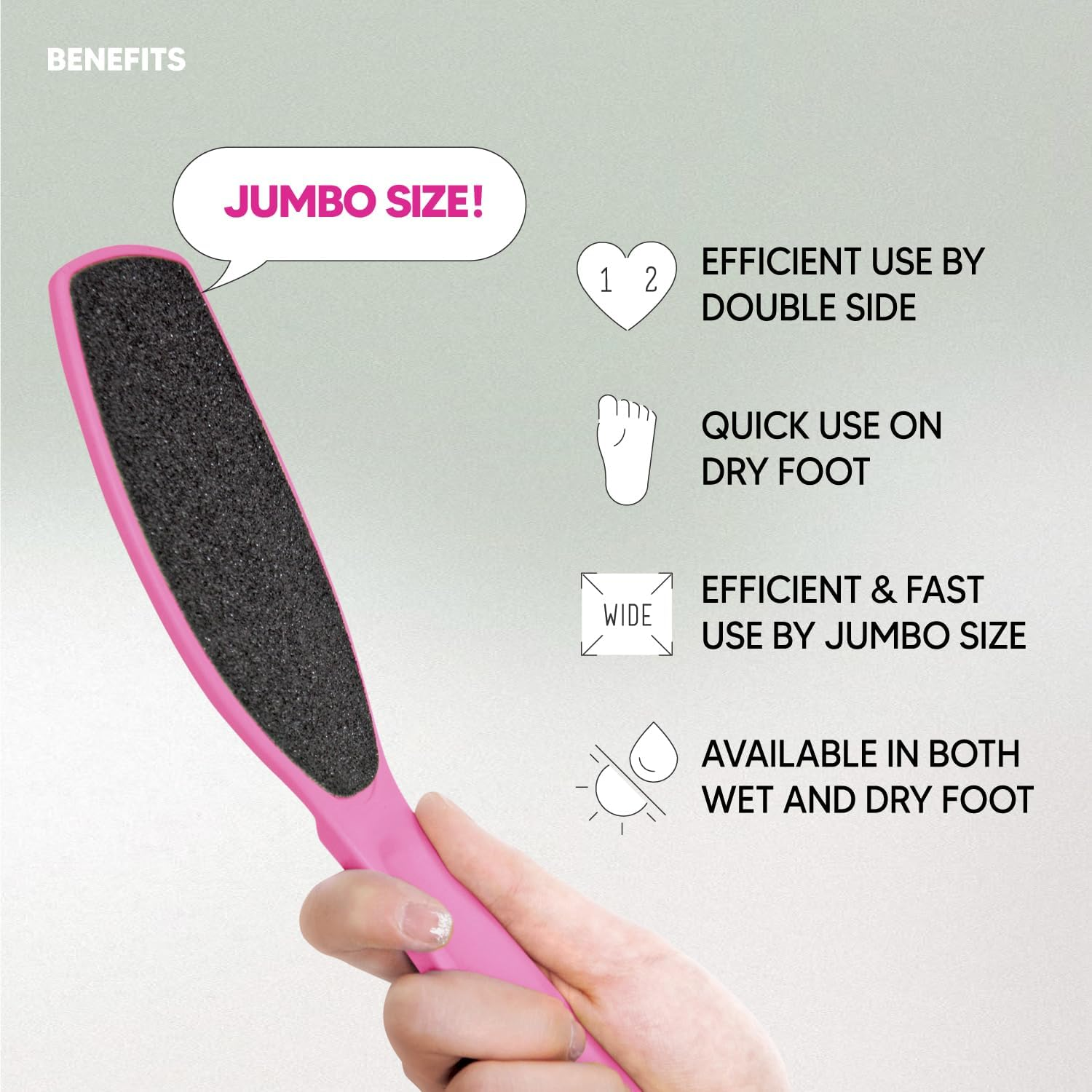 F3 Systems, Wide Emery Foot File(Hot Pink), Double-Sided Pedicure Tool, Colossal Professional Foot File for Men & Women, Effective for Cracked Heel, Callus Remover, Foot Scrubber image number 4