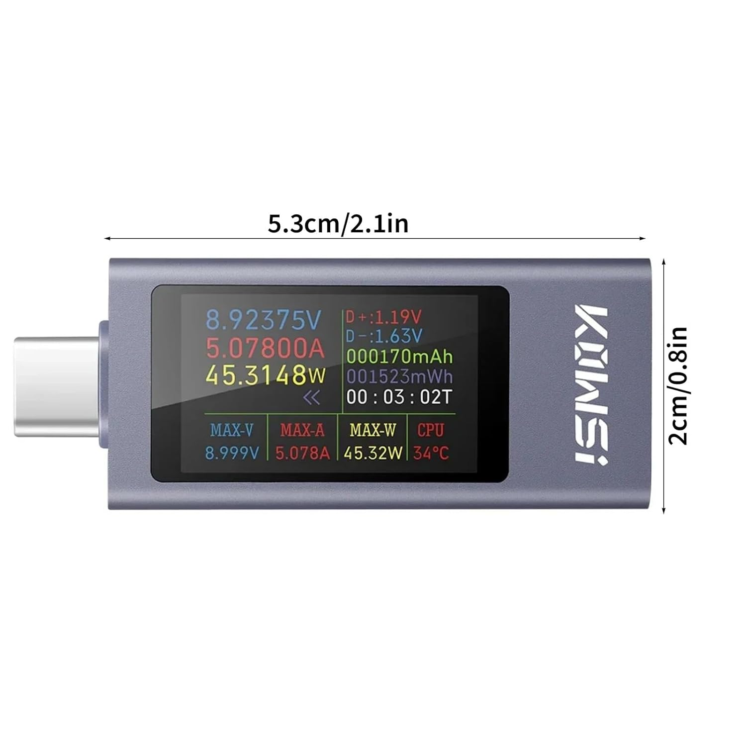 MAEZOE USB C Tester Power Meter with Colorful LED Display, DC 4-30V 0-12A Type C Voltage and Current Tester Meter, Battery Capacity, Working Time Ammeter Voltmeter USB Cable Charger Detector image number 5