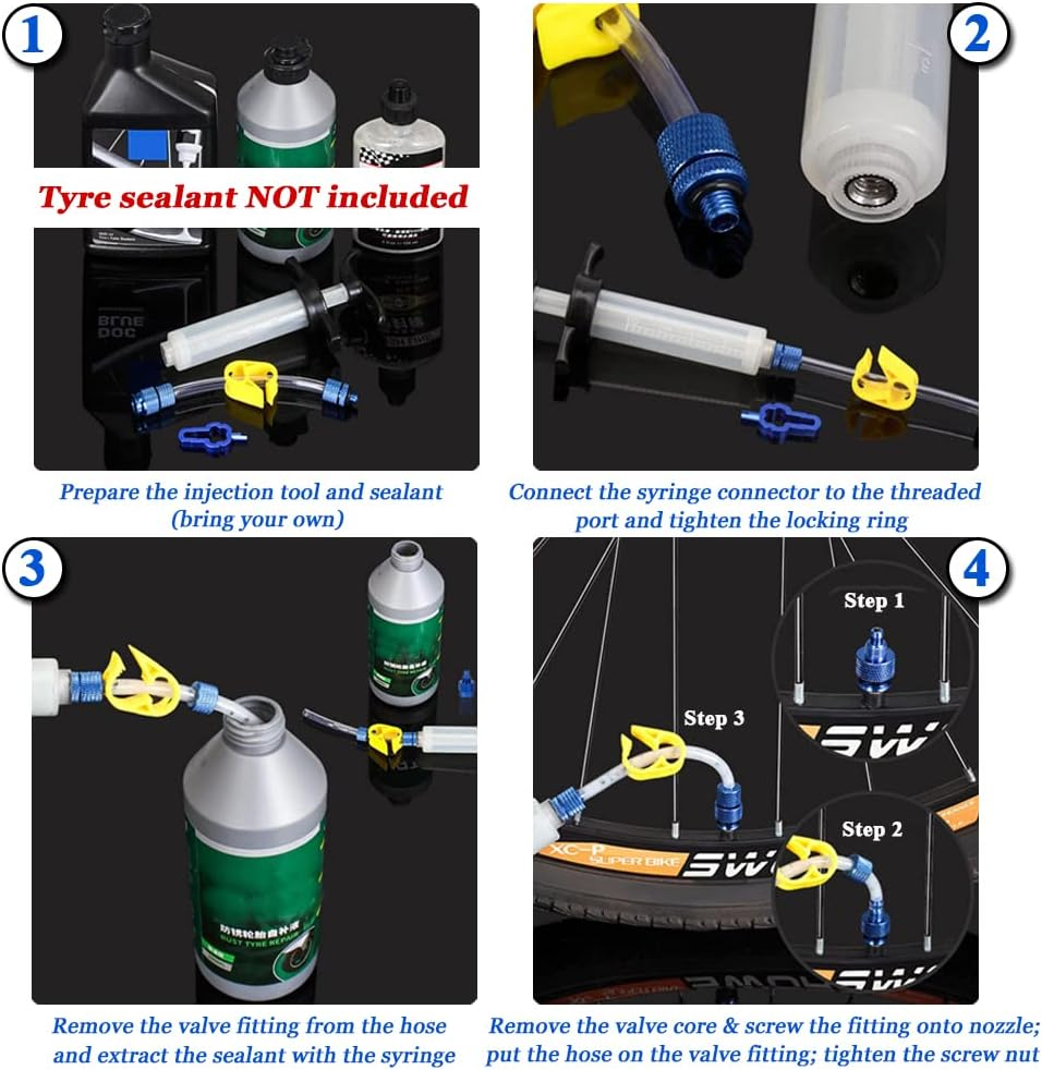 Bicycle Syringe Kit, Bicycle Tubeless Tire Liquid Injection Tool Set Bike Tire Tubeless Sealant Injector Syringe Rubber Hose Kit Mountain Bike MTB Bicycle Cycling Repairing Tools image number 3