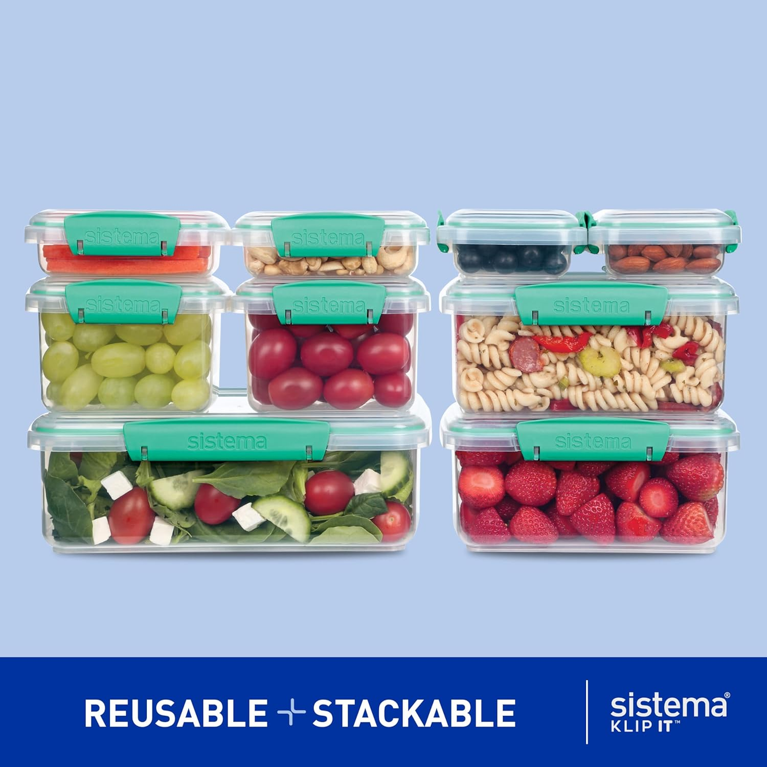 Sistema KLIP IT Food Storage Containers | Airtight & Stackable Meal Prep Containers with Lids | School Lunch Boxes & Snack Boxes | Bpa-Free | 18 Count (9 Containers & Lids) image number 1