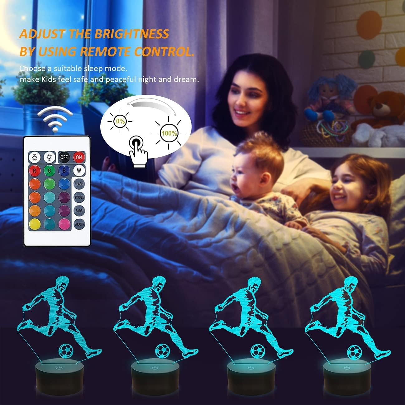 Soccer Night Light, 3D Optical Illusion Lamp for Soccer Fan, Idea Birthday Xmas Great Bedroom Decor Gifts for Sports Fan Boys Girls with Remote Control 16 Color Change + Dim Function + 4 Flash Mode image number 6