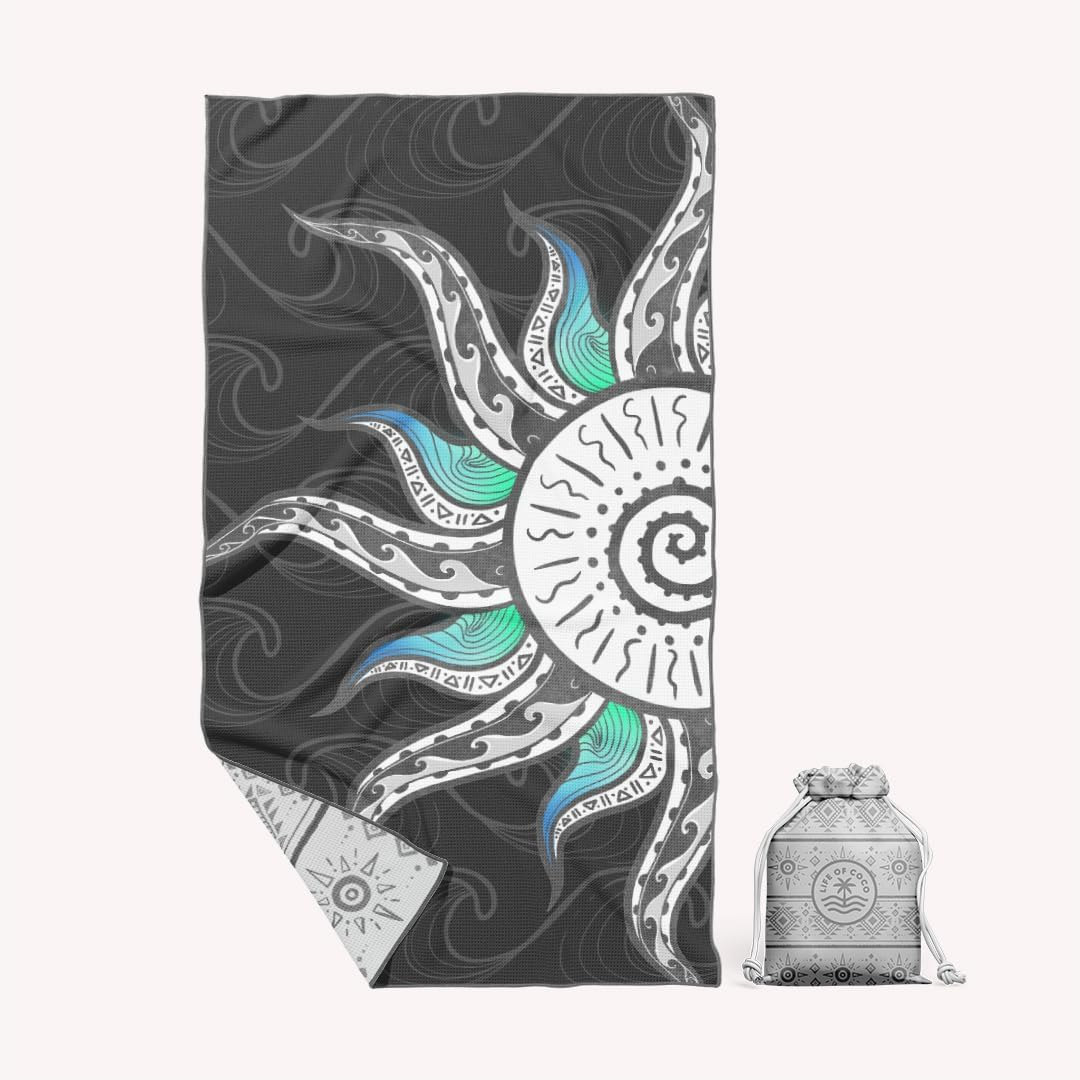 Life of Coco Sand Free Beach Towel | Byron Bay Turtle Design | Quick Drying Reversible Design (Single Size (160Cm X 90Xm))