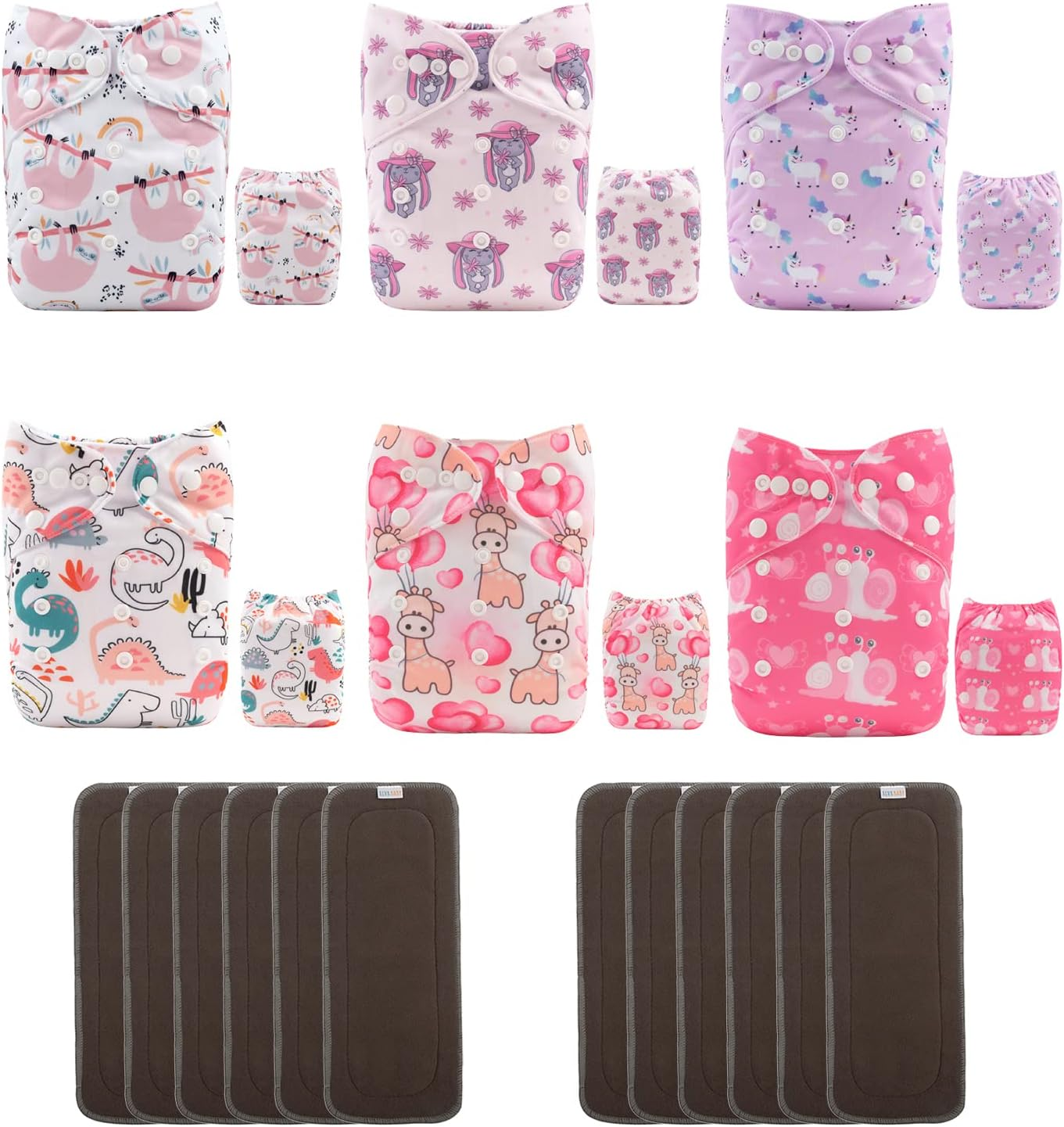 ALVABABY Baby Cloth Diapers 6 Packs with 12 Pcs 5-Layer Charcoal Inserts Adjustable Washable Reusable 6DM32-ZTN-AU image number 5