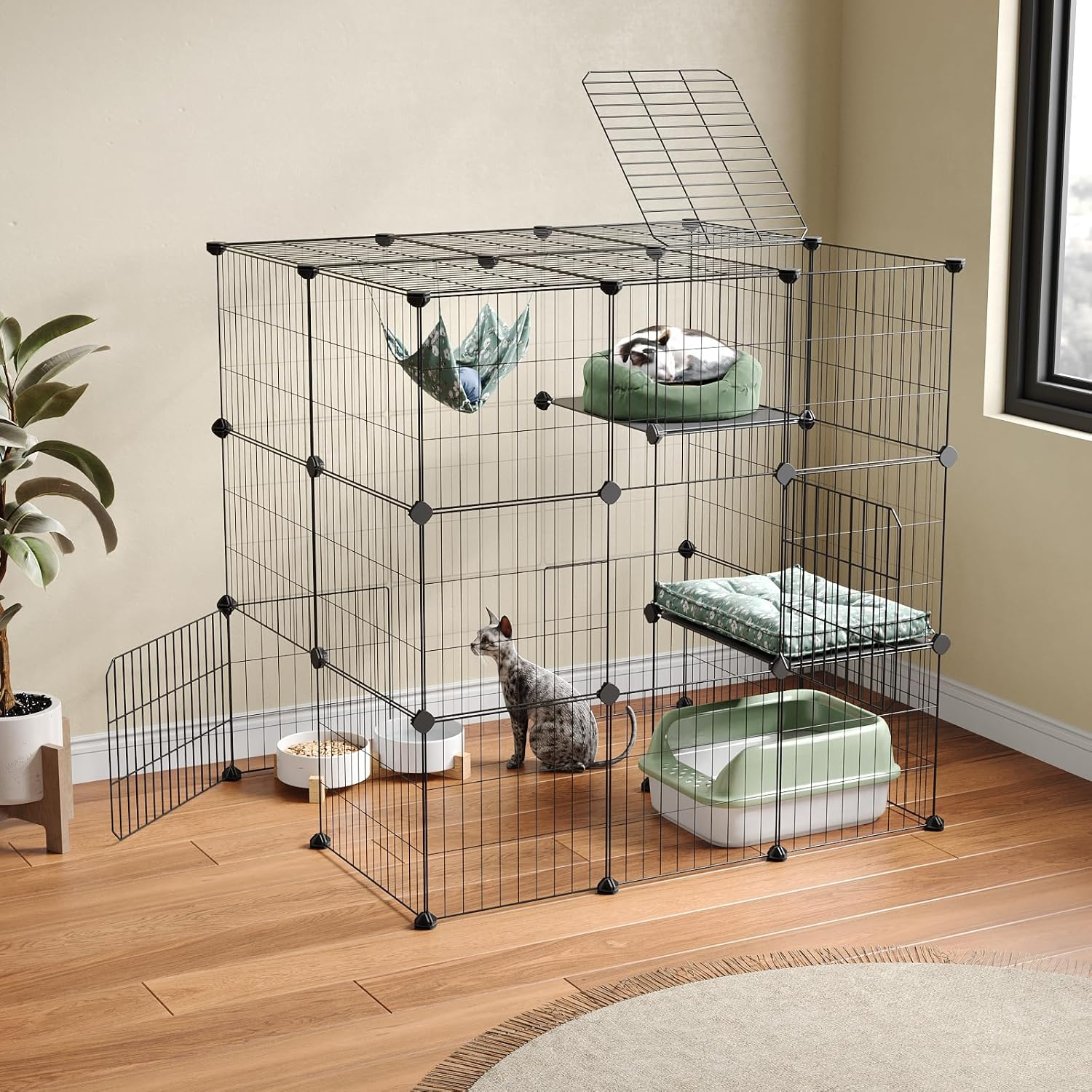 Oneluck 3-Tier Cat Cages,Enclosure DIY Cat Playpen Catio Detachable Metal Wire Kennels Cats Crate Large Extra Exercise Place Ideal for 1 Cat,35.4 Inches image number 1