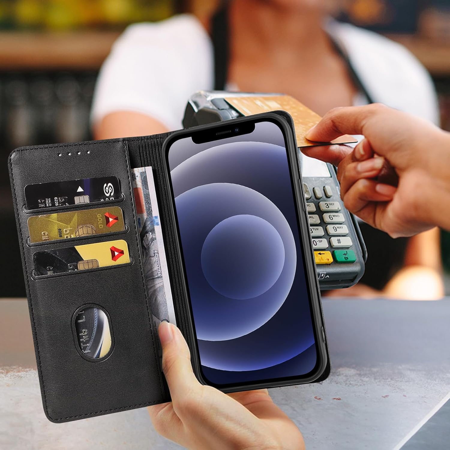 Leonids Leather Wallet Case for Iphone 12/Iphone 12 Pro Case, 6.1-Inch Flip Wallet Cover with Card Slots for Iphone 12/Iphone 12 Pro Cases (Black, Iphone 12/Iphone 12 Pro) image number 3