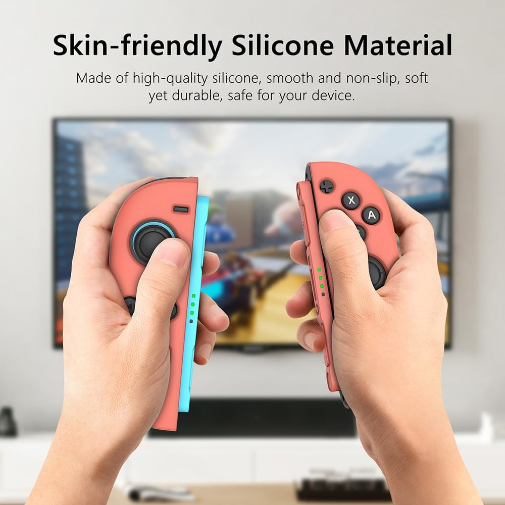 Pidynx Silicone Case Cover for Switch 2 Controllers - Skin-Friendly, Anti-Slip, Shockproof & Dust-Proof Protective Grip (0.06" Thin, Left & Right Pair, 45G) - Orange and Blue image number 5