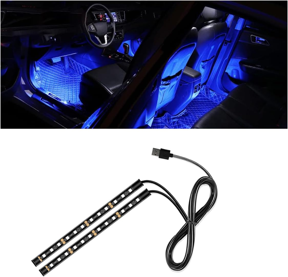 Universal Car LED Strip Light, Cigarette Lighter Auto Interior Decorative Lamp, 12V under Dash Ambient Night Light, 24 Leds RGB Neon Interior Atmosphere Lights for Car SUV (Blue, Cigar Lighter)