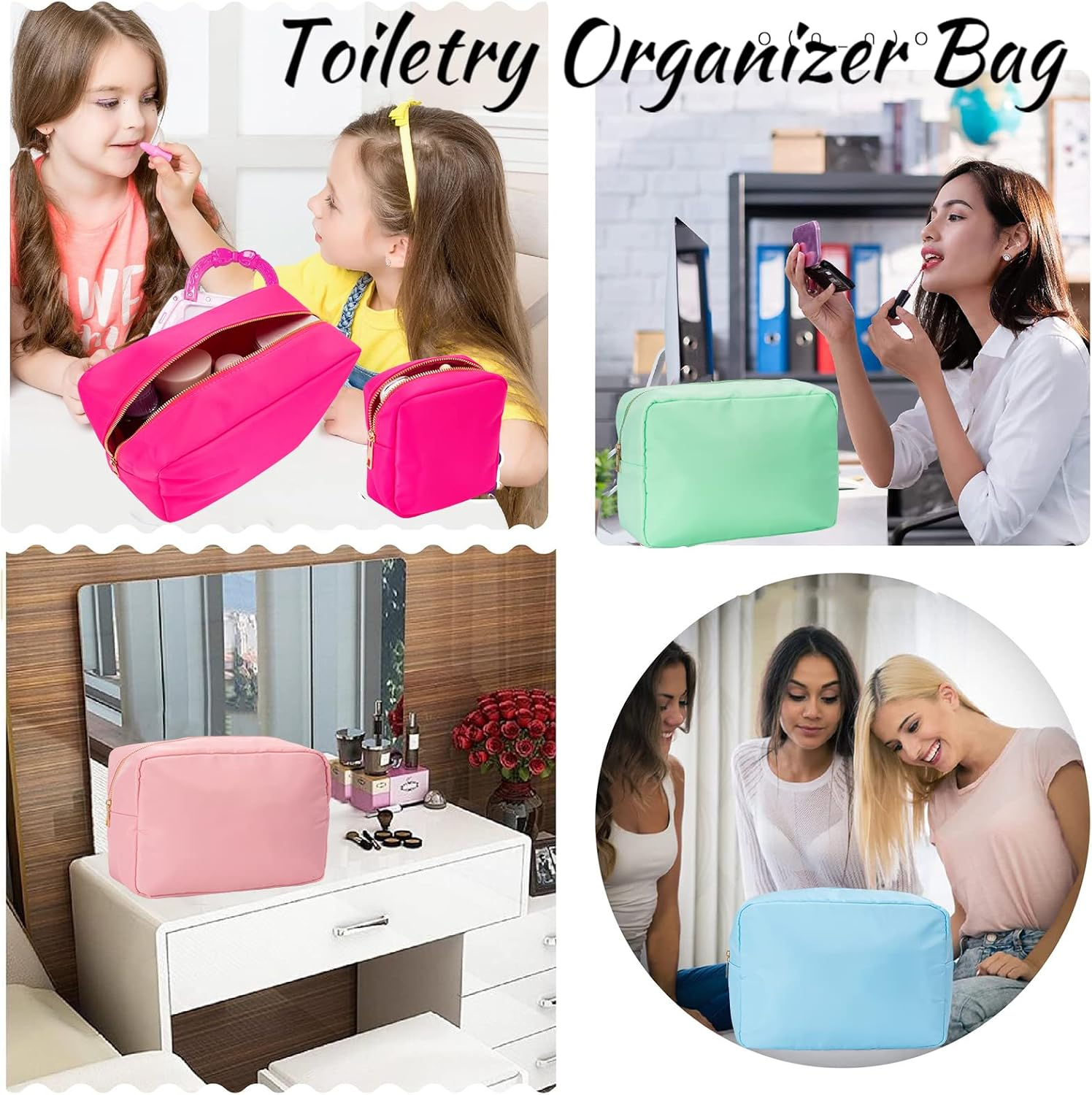 Makeup Bag Travel Bag Pouch, Preppy Small Makeup Bag Zipper Pouch Purse Mini Nylon Cosmetic Storage Bag Cute Toiletry Organizer Bag, Large Womens Make up Bags, Pink, MINI, Preppy Makeup Bag image number 6