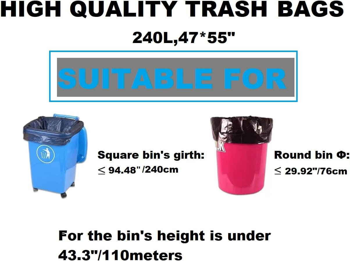 Itech-Smart 240L (47.24*55.11) 50Pcs Heavy Duty, Scent Free, Large and Expansive Trash Bags for Yard Waste, 1 Count image number 4