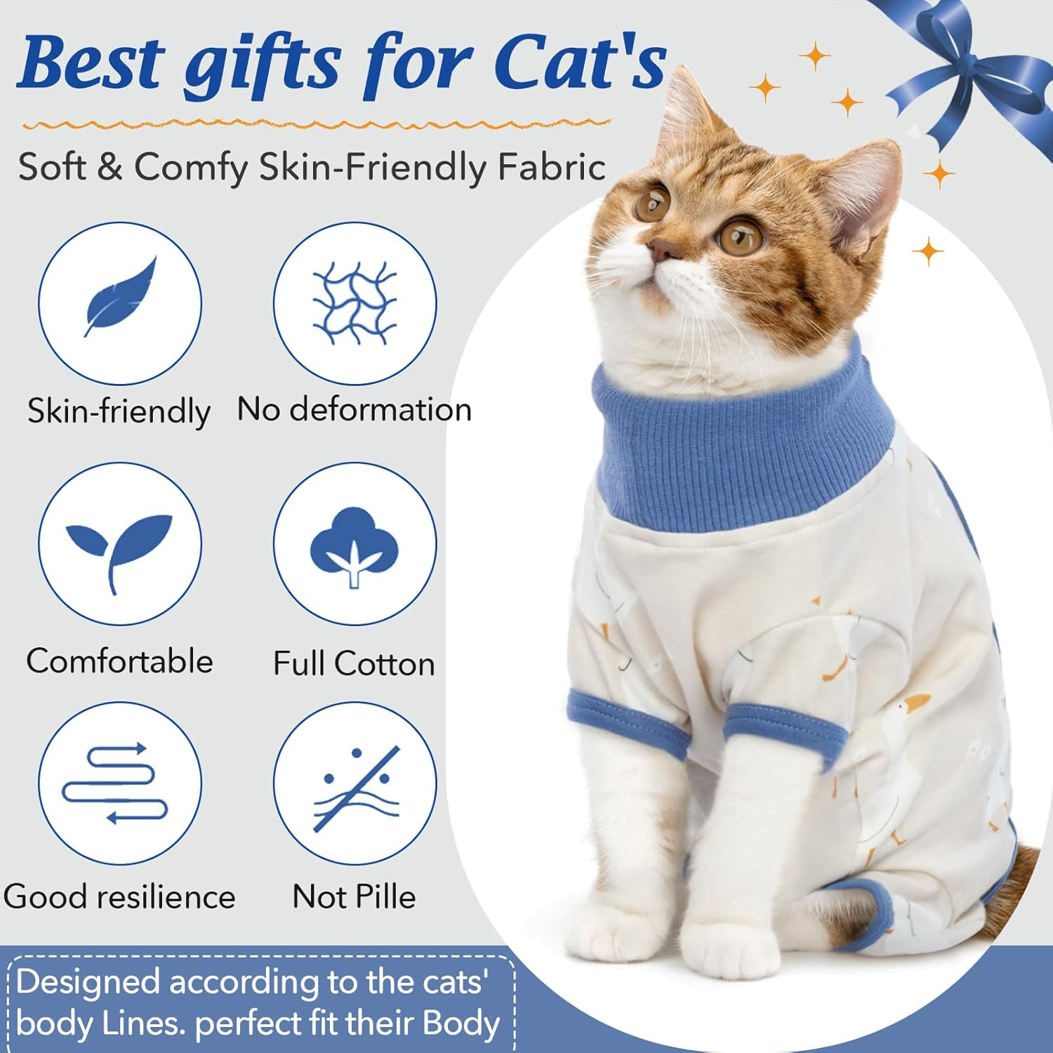 DENTRUN Cat Surgical Suit Soft Romper for Female & Male, Kitten Surgical Collar Cone Replacement, Anti-Licking Abdominal Wound Pyjamas, Body Suit after Sterilisation Post-Operator image number 6