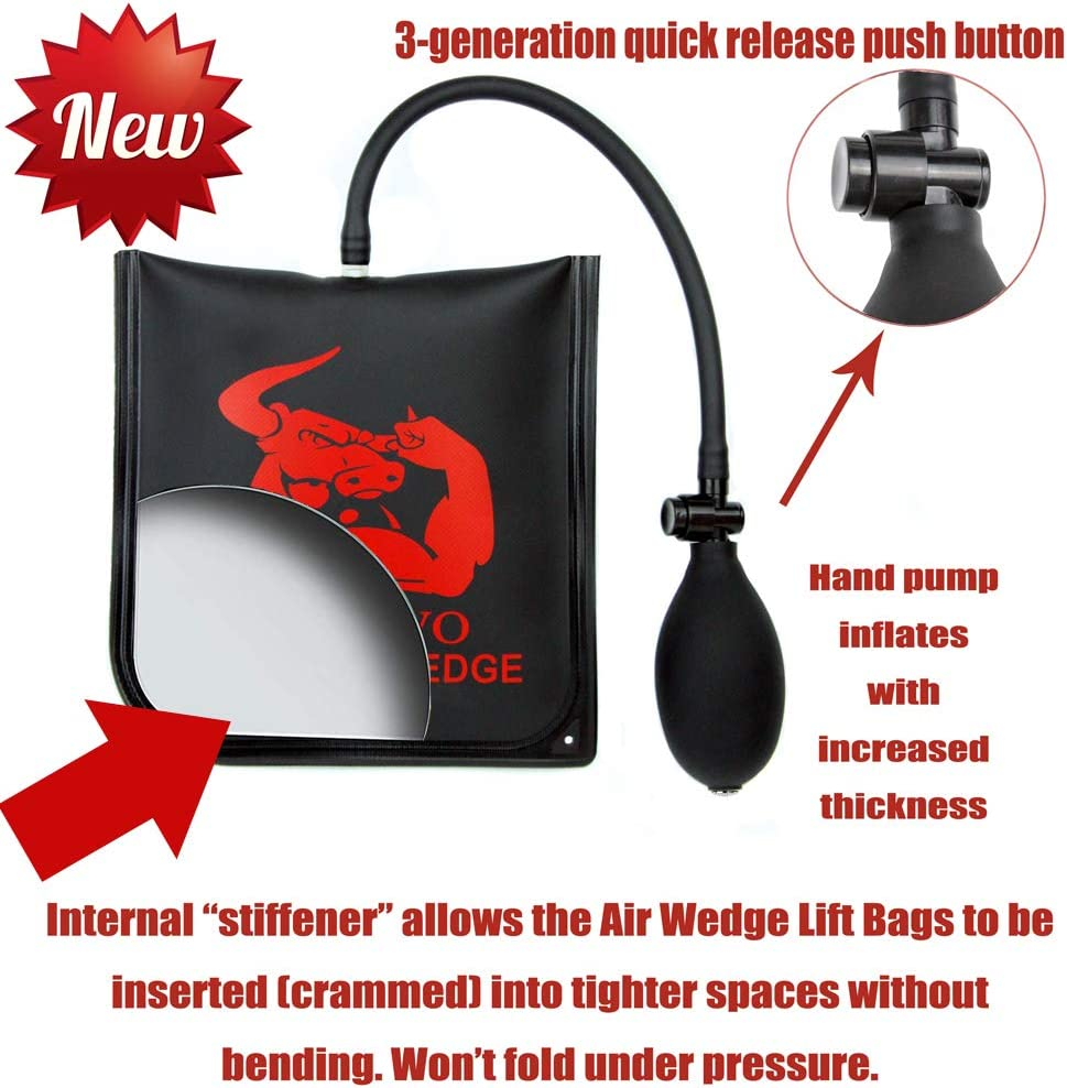 PAFOWO Improved 3 Piece Commercial Grade Air Wedge Bag Pump Professional Leveling Kit & Alignment Tool Inflatable Shim Bag. 3 Sizes(Small, Medium, Large) for a Variety of Jobs. 300 LB Rating image number 1