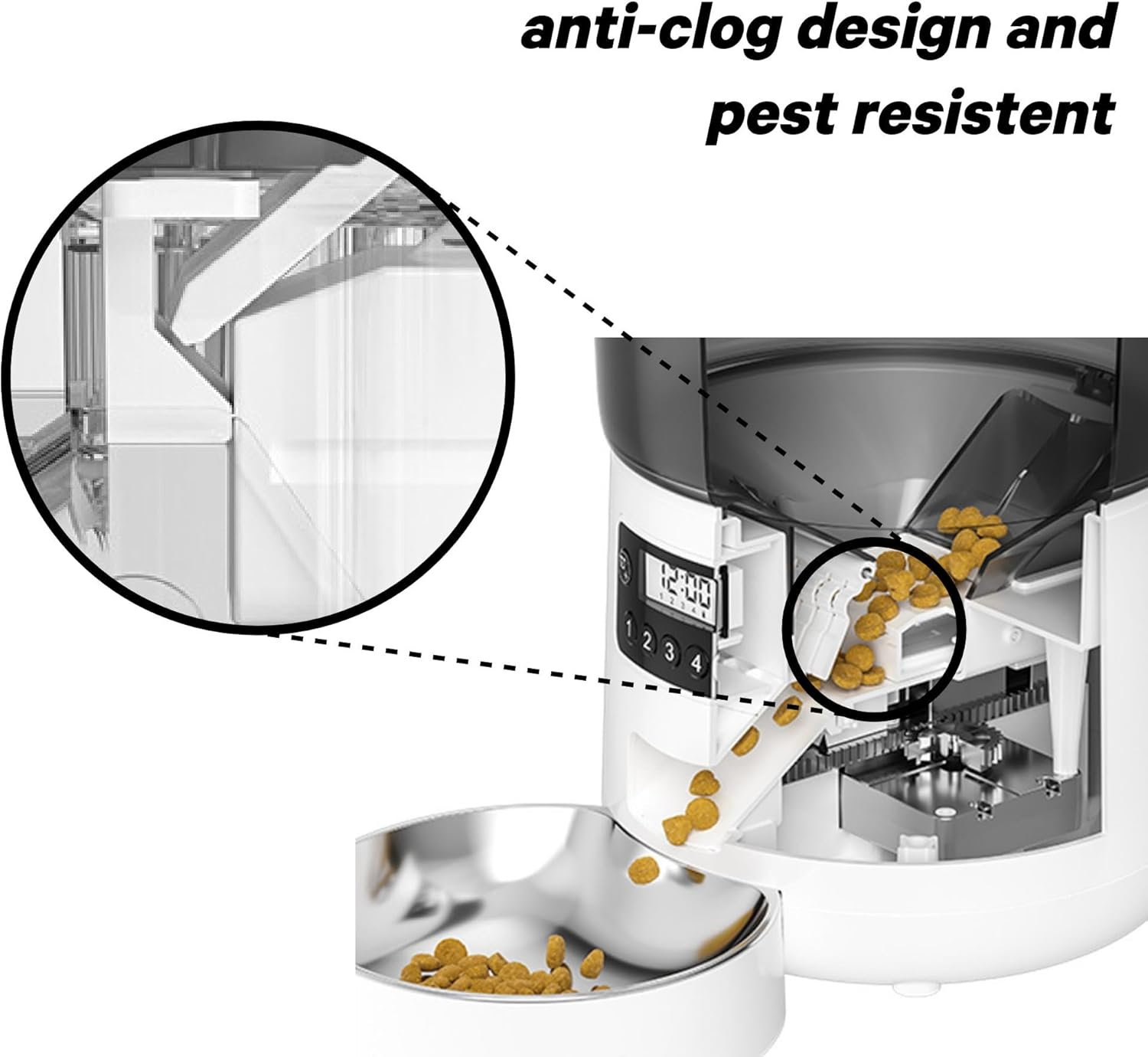 Automatic Cat Feeder, 4L Timed Cat Food Dispenser for Cats & Dogs, Programmable 1-4 Meals/Day, 1-9 Portions/Meal, Stainless Steel Bowl, Reliable Pet Feeder for Fresh & Flexible Feeding image number 1