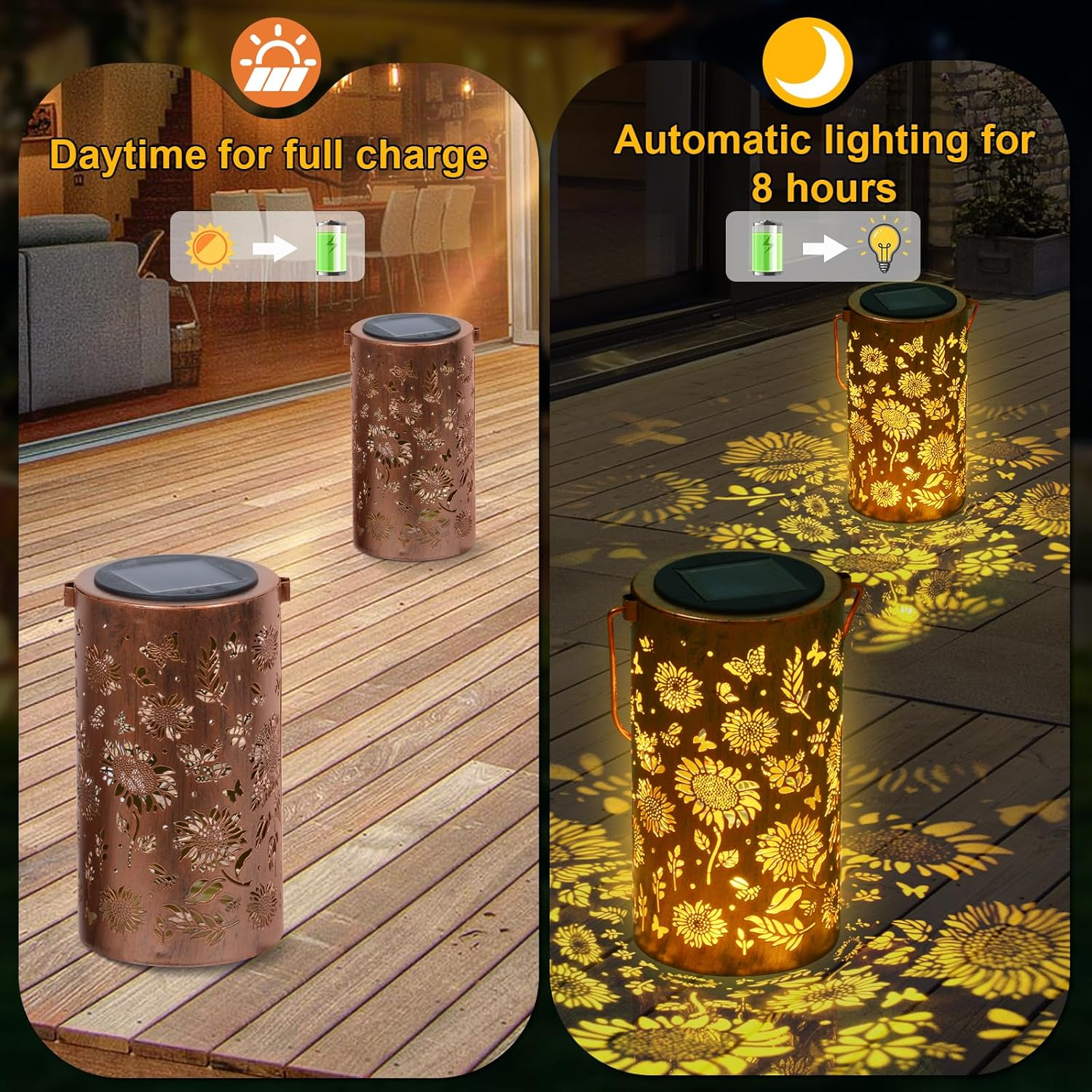 Ninonly Solar Sunflower Lanterns Outdoor, Solar Hanging Lights Waterproof Garden Decor, Solar Powered Light for Yard Patio Pathway Landscape, Gifts for Mom, Grandma, Women, Mother'S Day Christmas image number 6