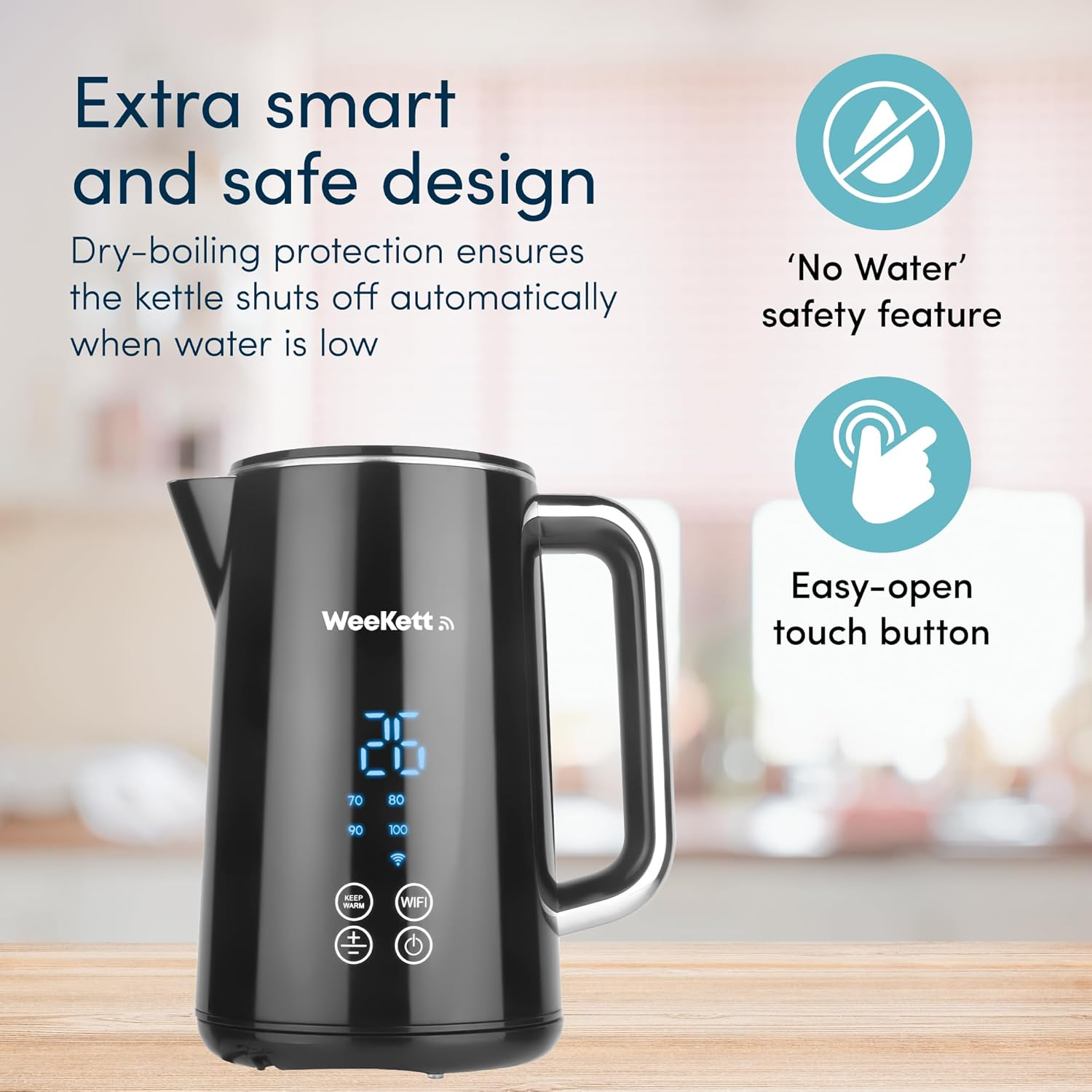 Alexa Smart Kettle, 1.7L - Smart Home Voice Control Kettle - Temperature Control Kettle with Cool Touch, LED Display & Keep Warm Function - 2200W Energy Efficient & BPA Free - Black image number 4