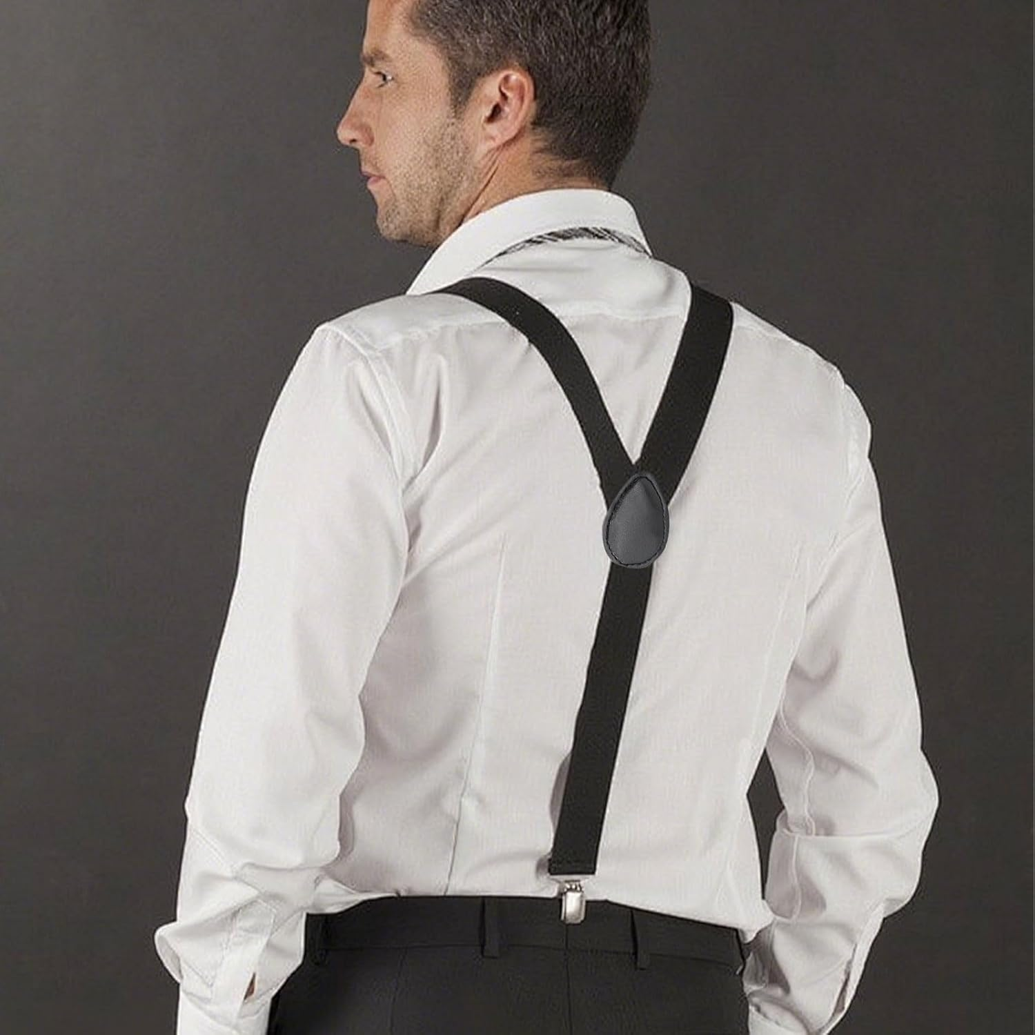 Suspenders Men, Black Suspenders, Solid Straight Clip Suspender, Elastic and Adjustable Men'S Braces(Black)