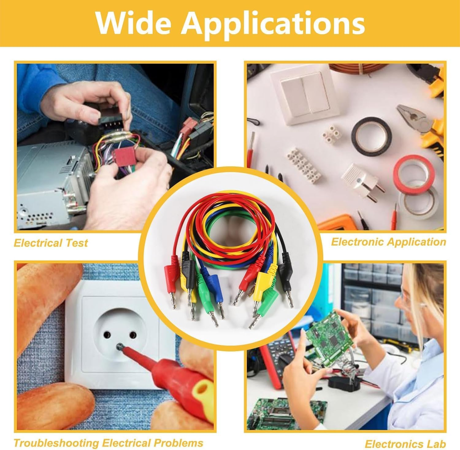 5Pcs Banana to Banana Plug Test Lead Set, 4Mm Stackable Banana Plug Test Lead for Multimeter, Flexible Electrical Test Wire 3.3Ft/1M 1000V 15A image number 3