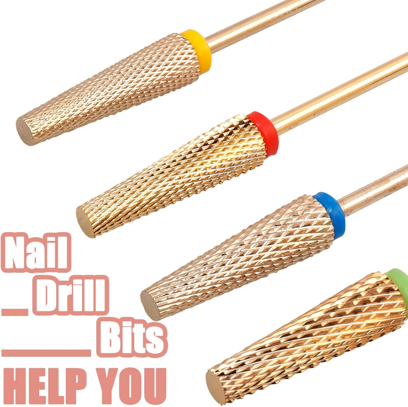 Bestgle 4 Pcs Nail Drill Bits, Nail Drill Bit Set 3/32'' Shank Taper Nail Drill Carbide Tungsten Flat Top Nail Bits Super Long Nail Drill Bit Nails Manicure Kit Safety Bits for Nail Drills, F C M XF Grit image number 1