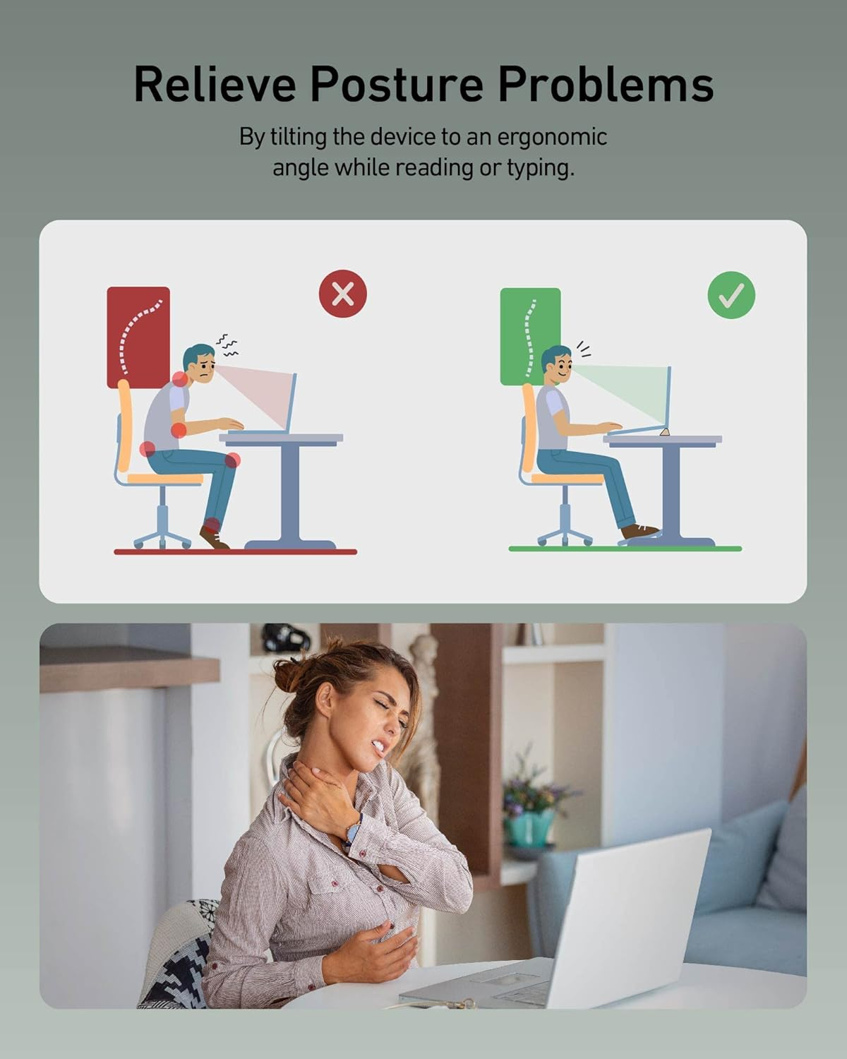 Ergounion 3 in 1 Silicone Laptop Stand for Desk - Keyboard Riser for Ergonomic Typing/Reading, Portable Laptop Cooling Stand, 9"/24Cm Measurable Pencil Case Holder- Oval Base, Macaron Green