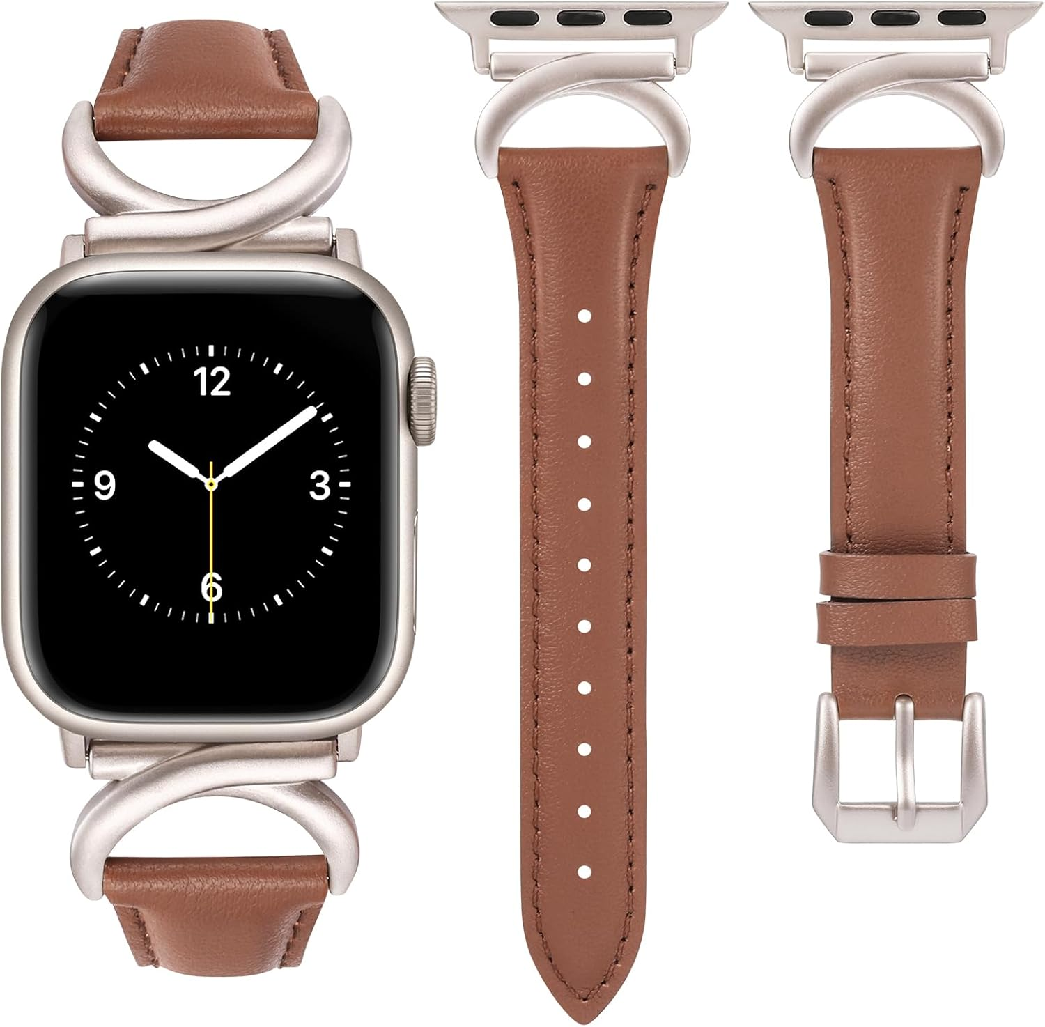 TOYOUTHS Compatible with Apple Watch Band 38/40/41/42/44/45/46/49Mm Women, Dressy C-Shaped Metal Buckle Leather Strap for Iwatch Band Series 11/10/9/8/7/6/5/4 Ultra SE 3/2/1 image number 4