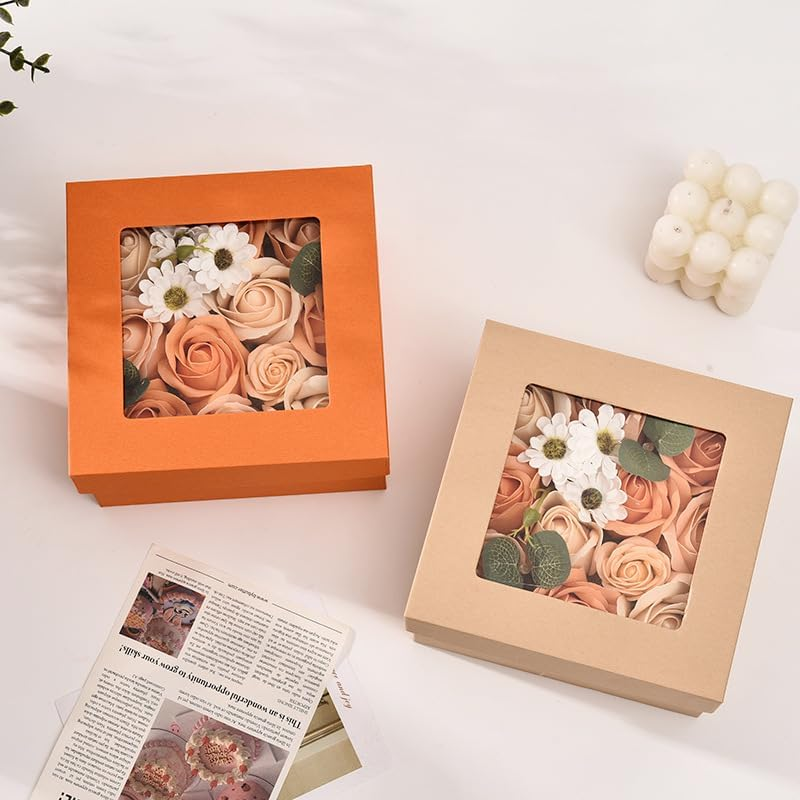 Rose Bath Soap - Rose Flower Floral Scented Rose Soap Petals in Flower Box, Transparent Window Soap Flower for Women Plant Essential Oil Flower Soap Set for Birthday Valentine&rsquo;S Christmas （Orange） image number 5