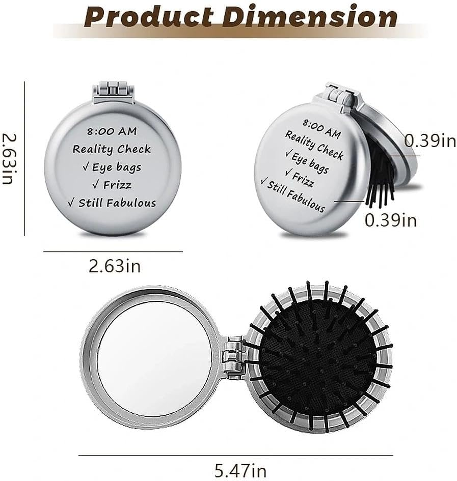 Funny Motivational Mirror for Women Girls Folding Portable Compact Makeup Mirror Comb for Friend Student Coworkers Fabulous Birthday Christmas Graduation Gifts