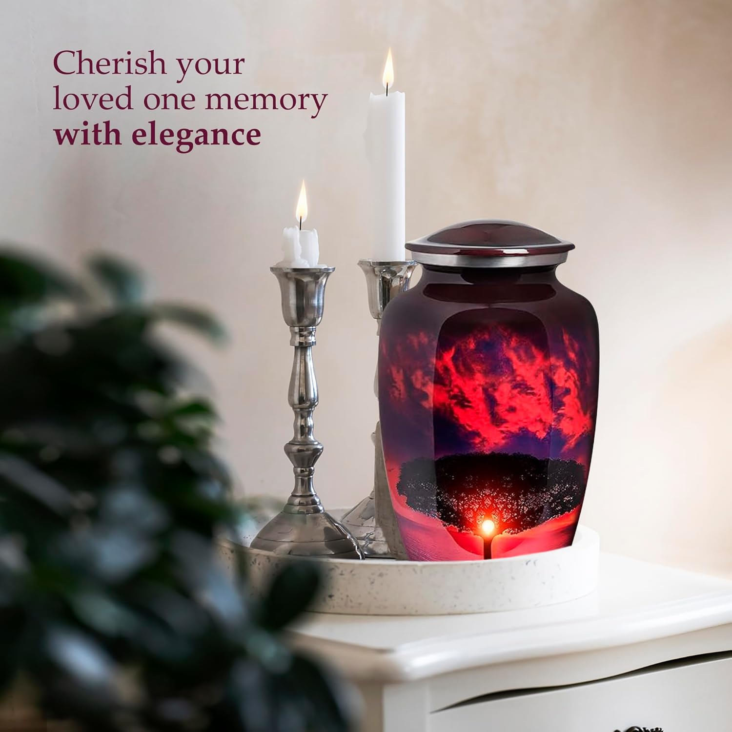 Trupoint Memorials Cremation Urns for Human Ashes, Tree of Life Decorative Burial Urn for Adult Men and Women, Large Red Sunset image number 2