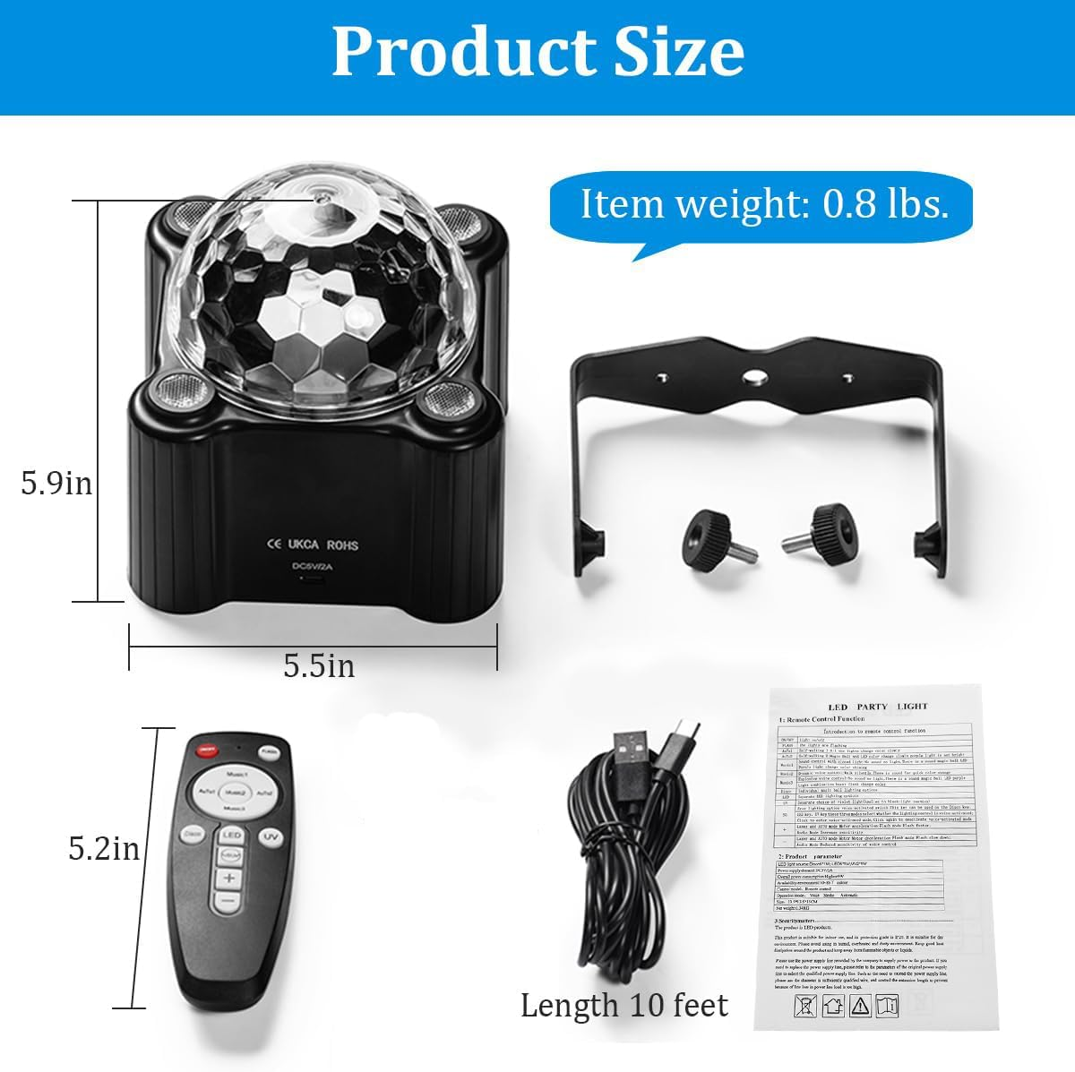 CTDZLED Disco Ball Party Lights Sound Activated Strobe DJ Stage Lighting for Indoor Room Outdoor Dance Floor Parties Birthday Rave Home Karaoke Halloween Christmas Wedding Show Bar Club image number 2